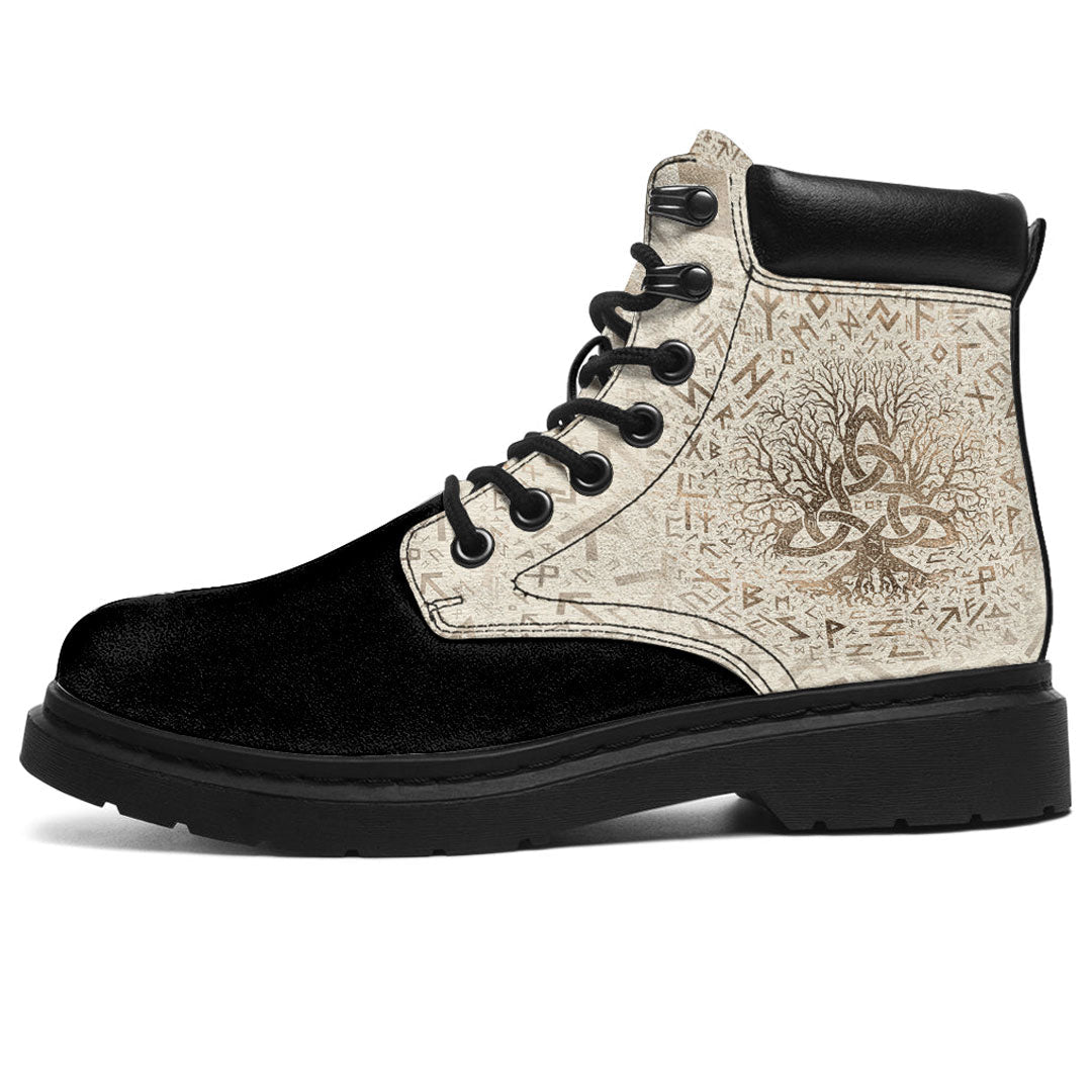 Viking All Season Boots Tree Of Life With Triquetra And Futhark Pastel Gold