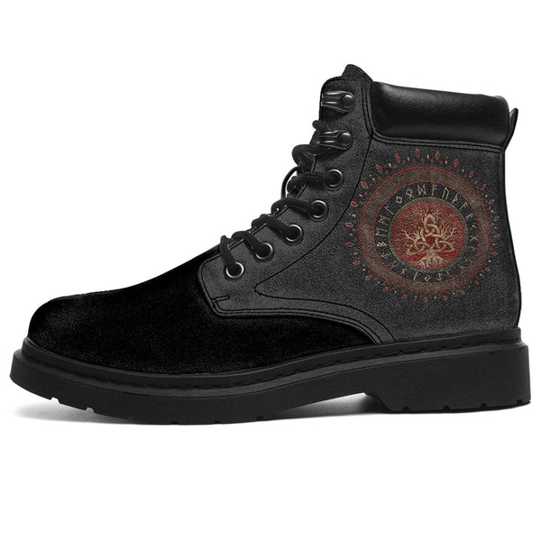 Viking All Season Boots Tree Of Life With Triquetra Black Red Leather And Gold