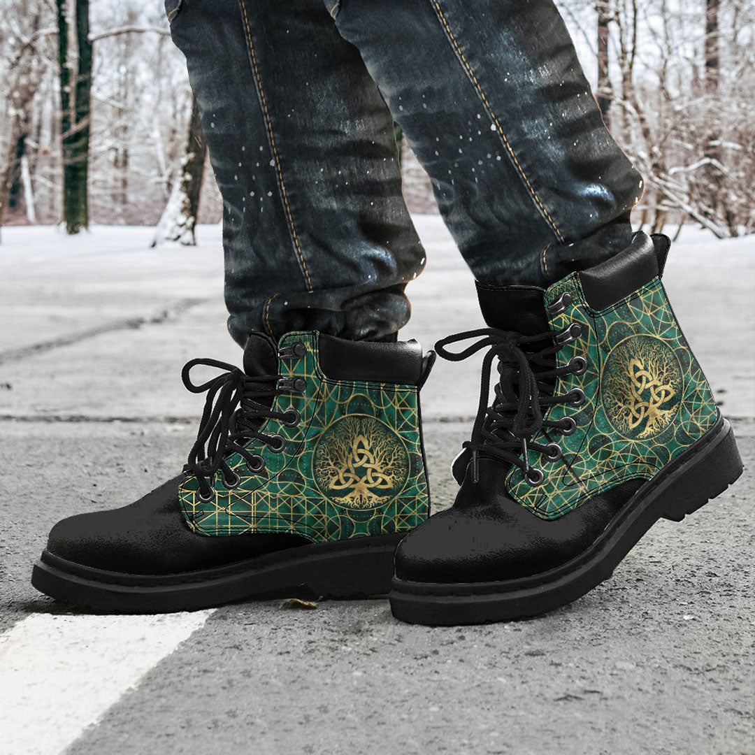 Viking All Season Boots Tree Of Life With Triquetra Malachite And Gold