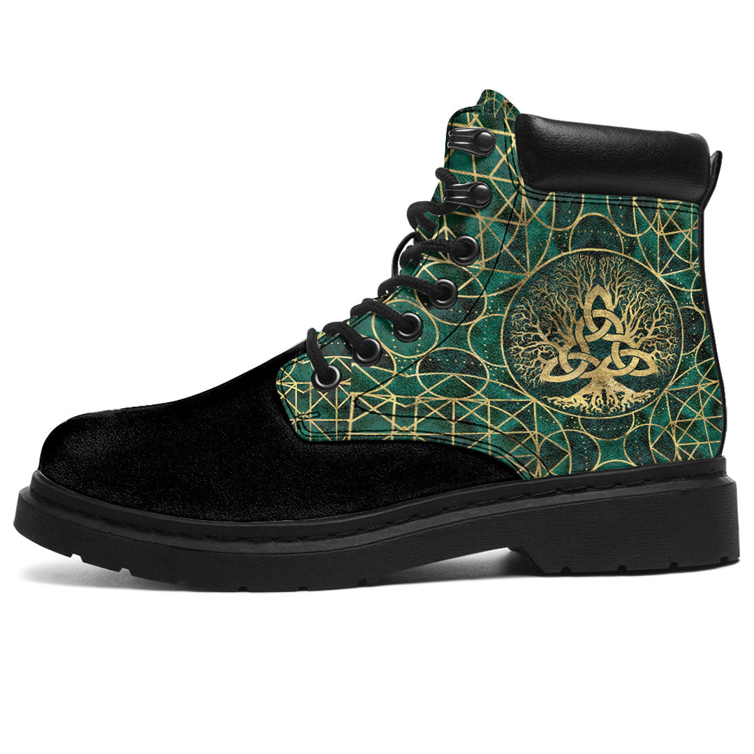 Viking All Season Boots Tree Of Life With Triquetra Malachite And Gold