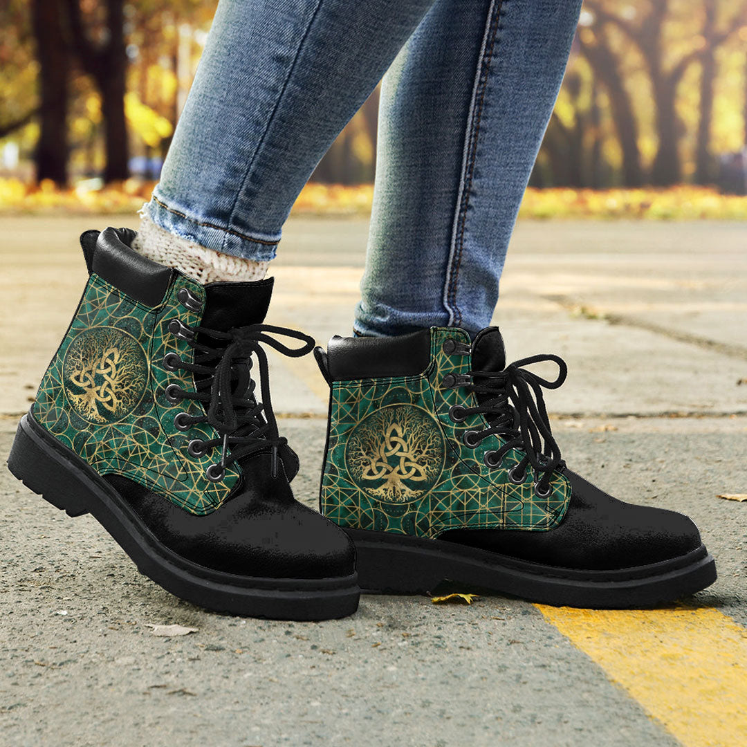 Viking All Season Boots Tree Of Life With Triquetra Malachite And Gold