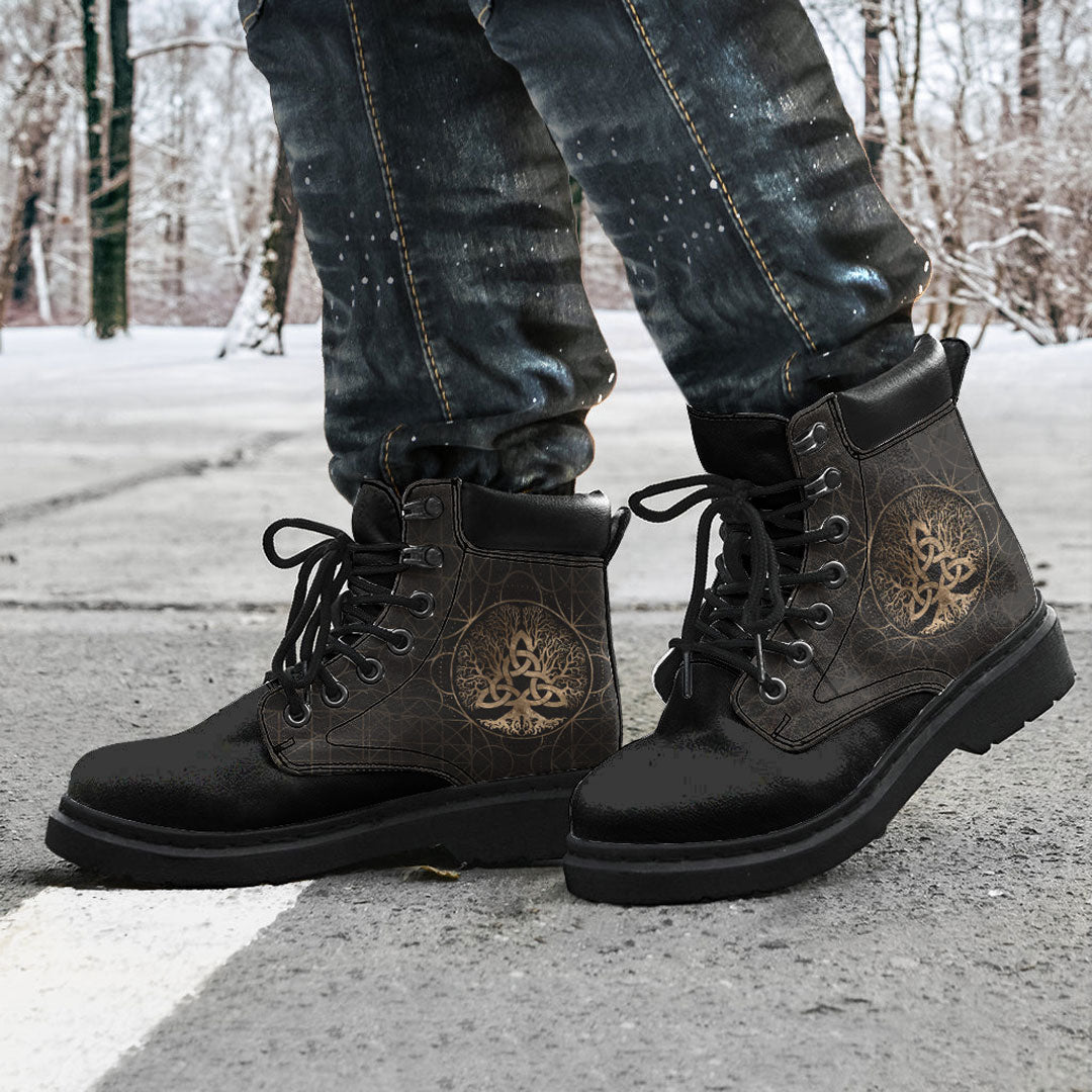 Viking All Season Boots Tree Of Life Yggdrasil With Triquetra