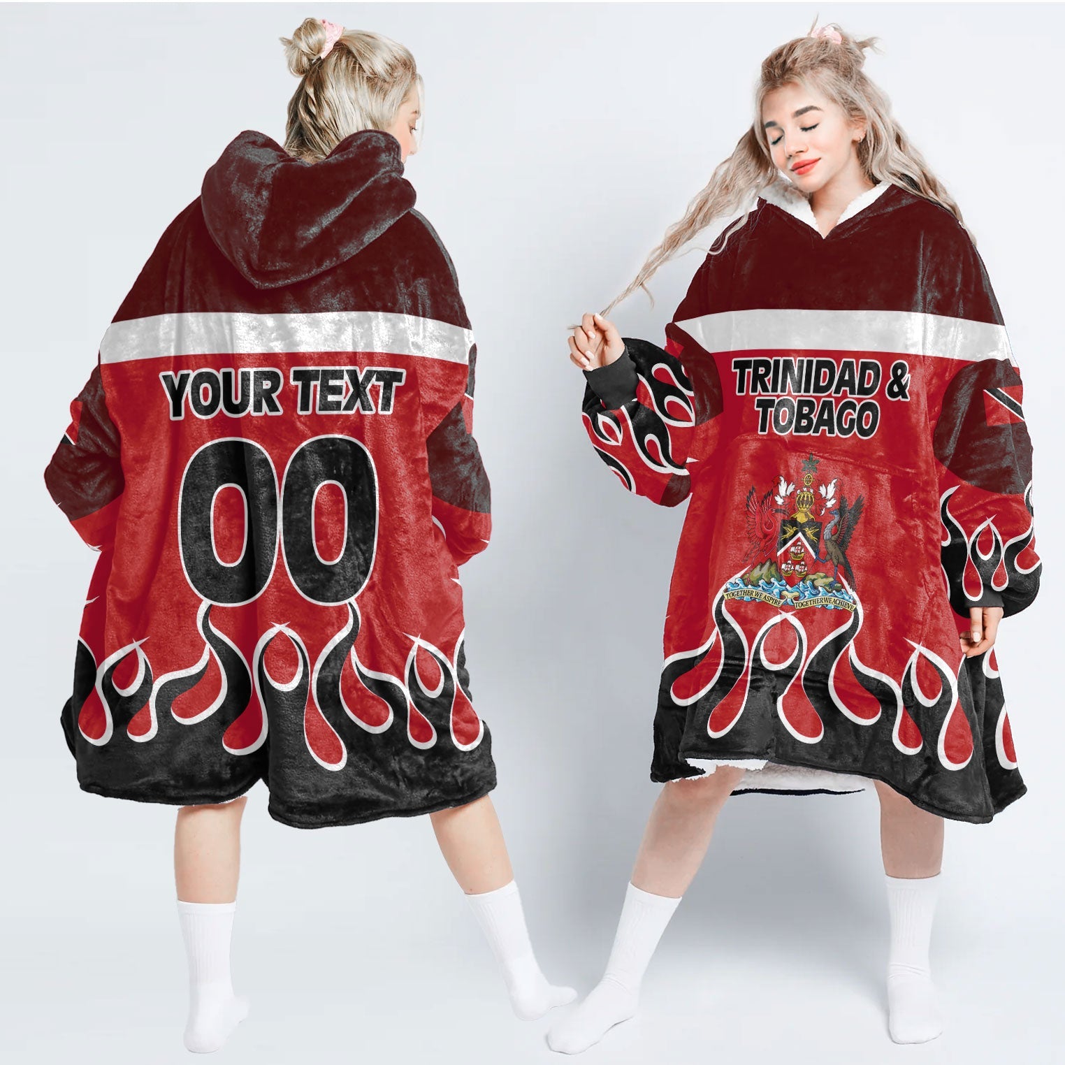 Trinidad and Tobago Snug Hoodie Flag & Coat Of Arms Fire Hockey Style