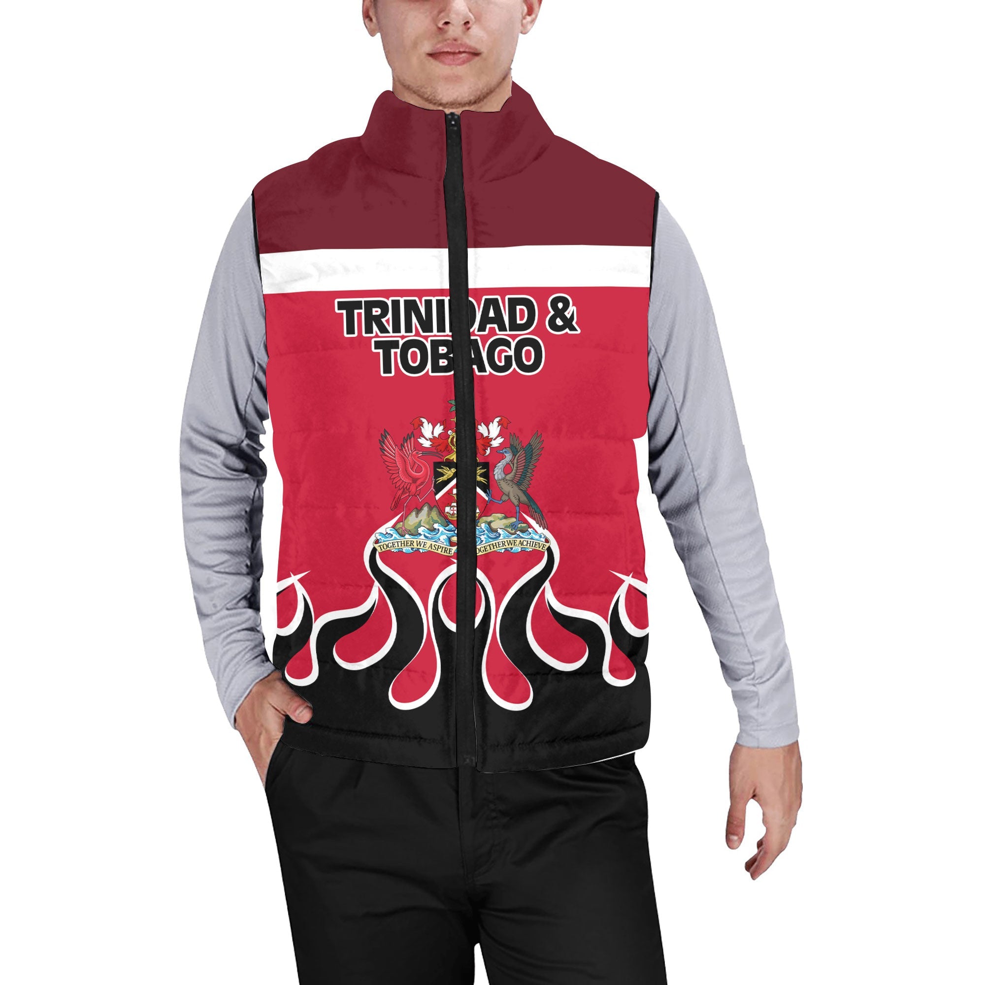 Trinidad and Tobago Men Padded Jacket Vest Flag & Coat Of Arms Fire Hockey Style