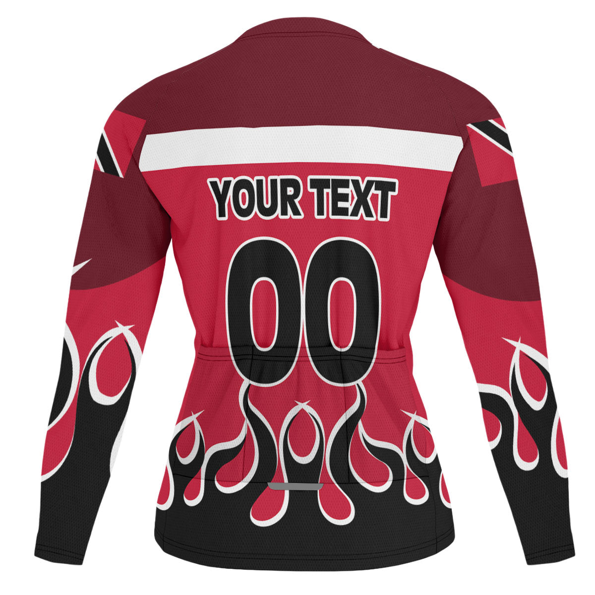 Trinidad and Tobago Men's Cycling Jersey Long Sleeve Flag & Coat Of Arms Fire Hockey Style