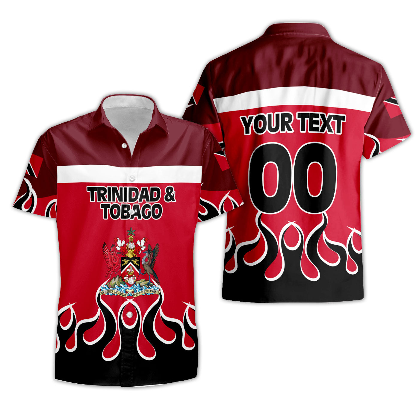 Trinidad and Tobago Short Sleeve Shirt Flag & Coat Of Arms Fire Hockey Style