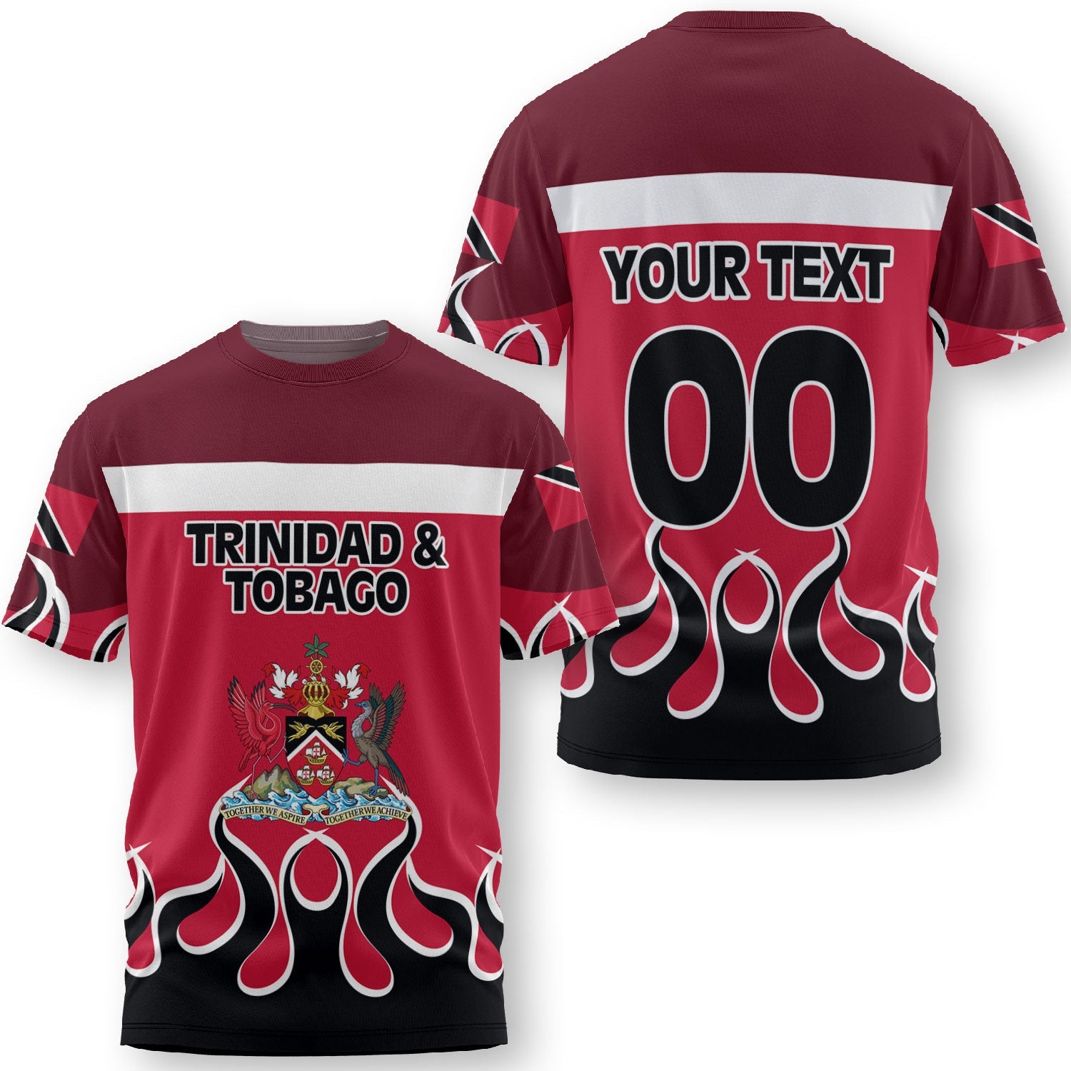 Trinidad and Tobago T Shirt Flag & Coat Of Arms Fire Hockey Style