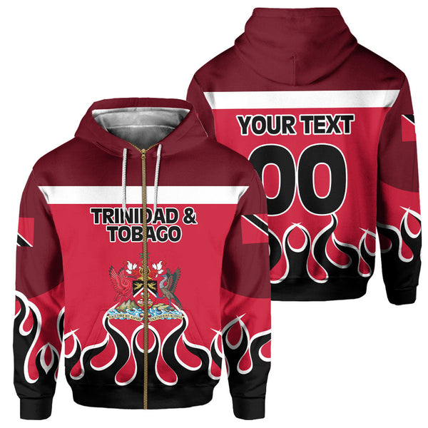 Trinidad and Tobago Zip Hoodie Flag & Coat Of Arms Fire Hockey Style