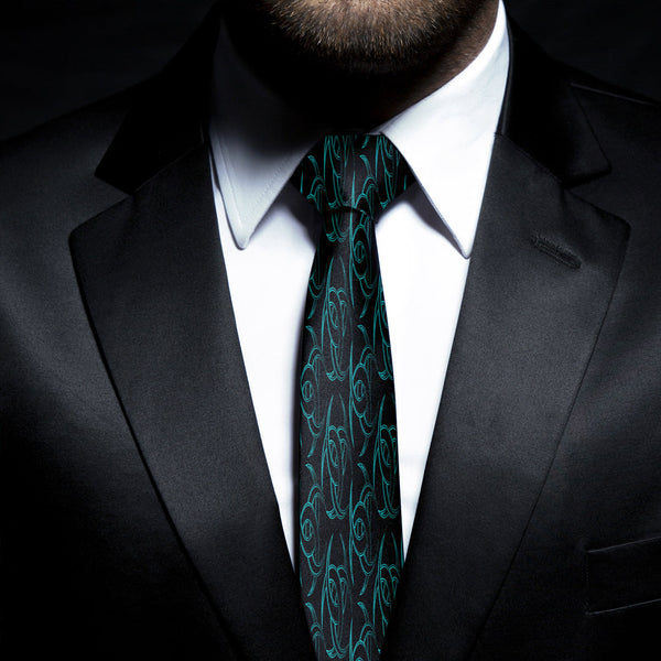 Viking Necktie Triple Horn of Odin Cyan