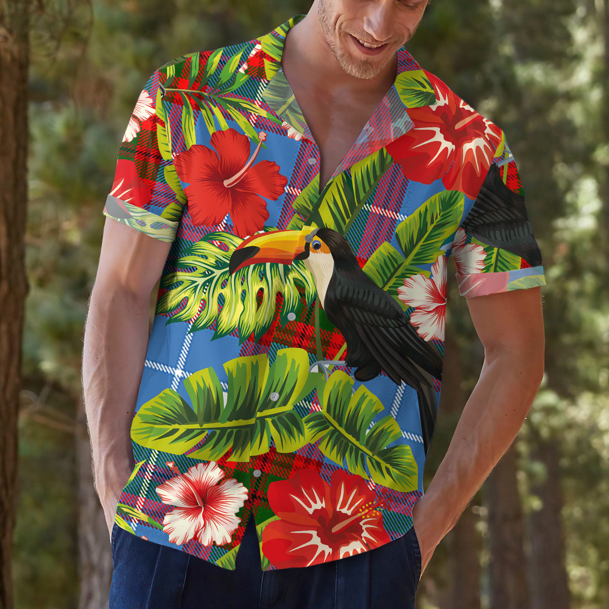Scottish Tartan Trotter Clan Hawaiian Shirt Hibiscus - Tropical Garden Style