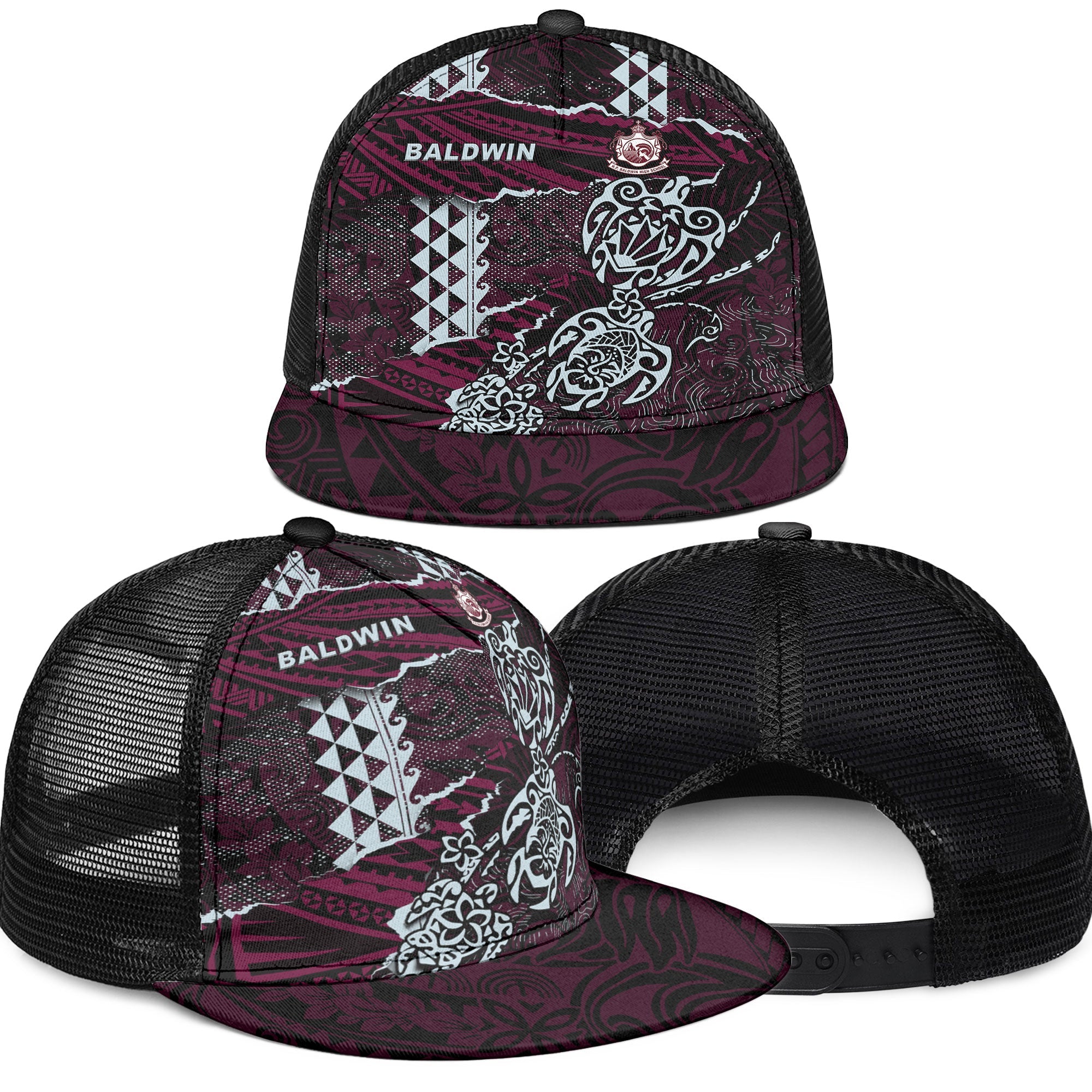 Hawaii Baldwin High School Trucker Hat Polynesian Turtle Style