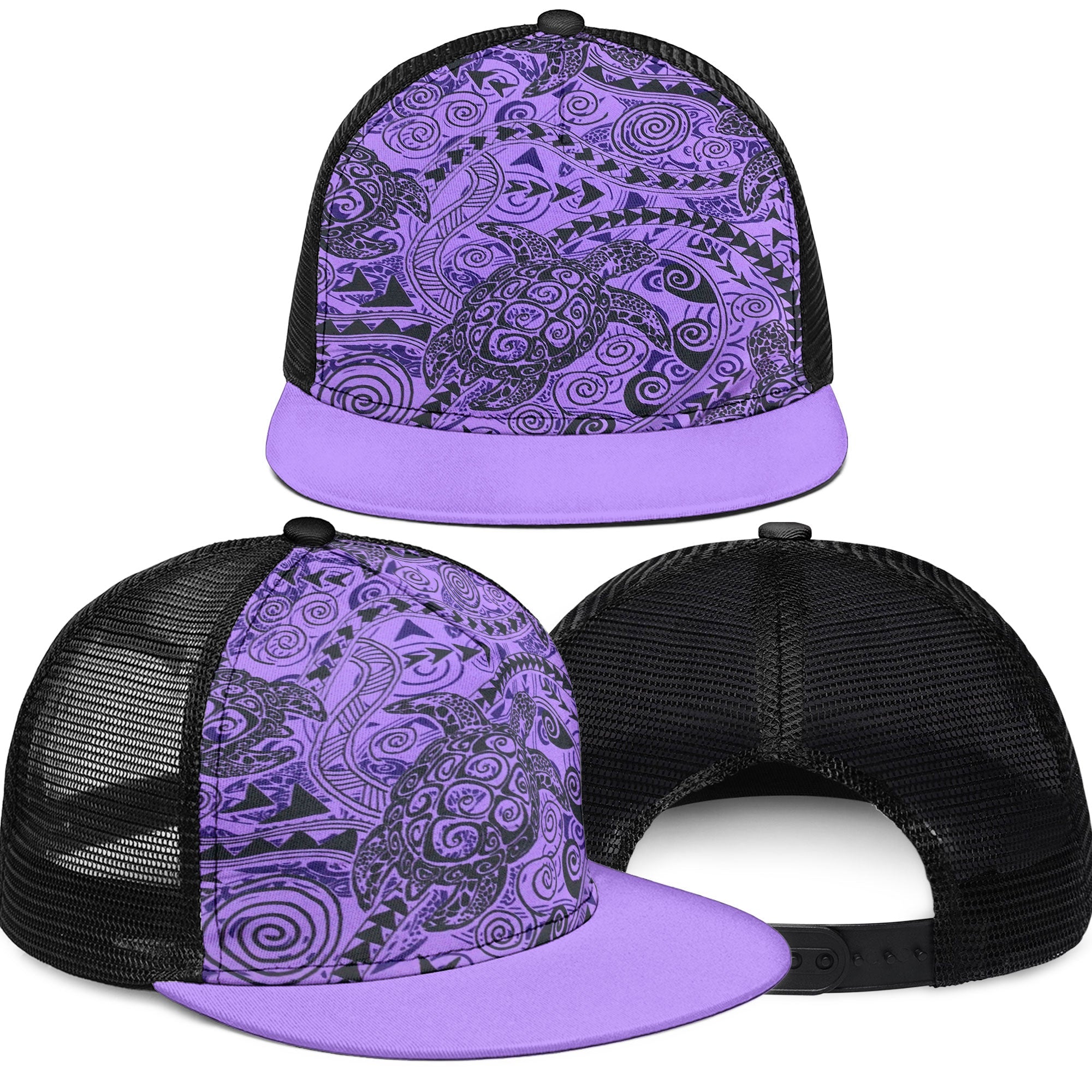 Hawaii Polynesian Turtle Trucker Hat Purple Style