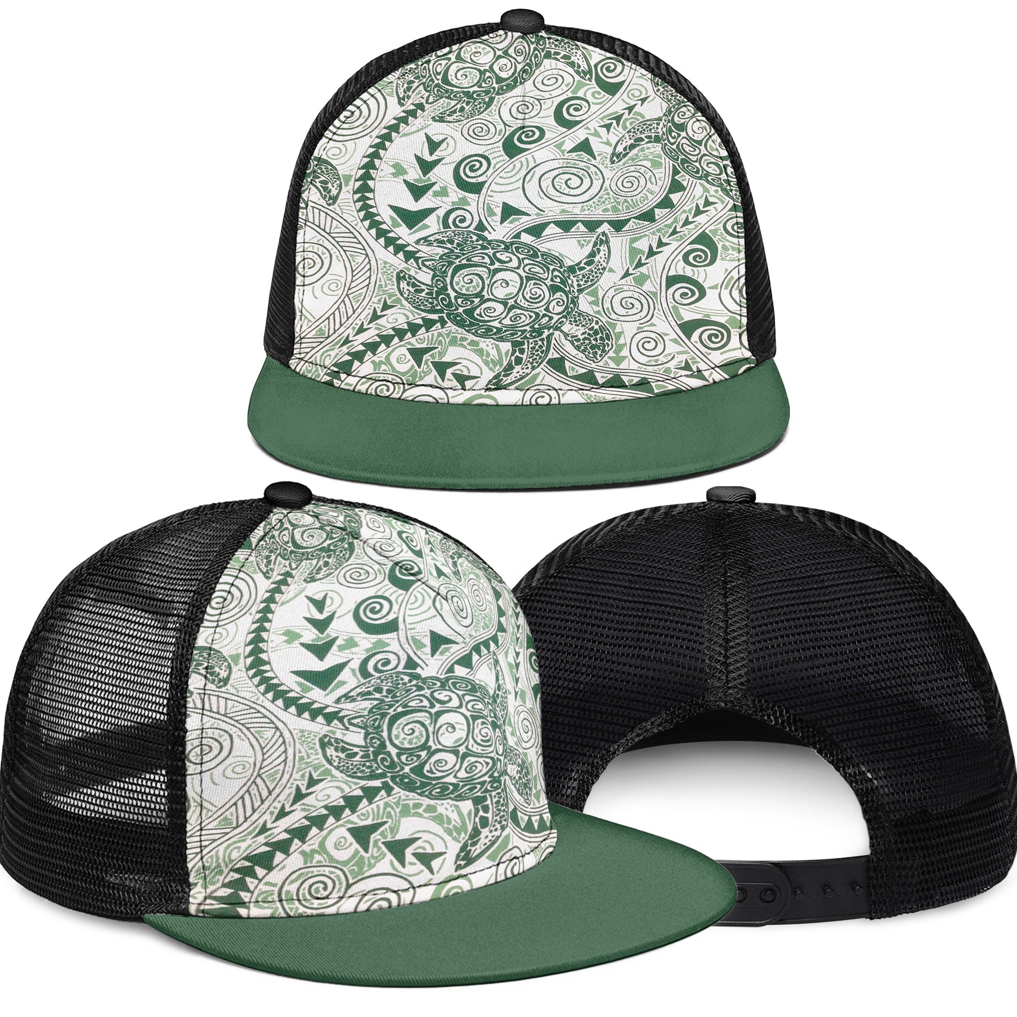 Hawaii Polynesian Turtle Trucker Hat Green Style