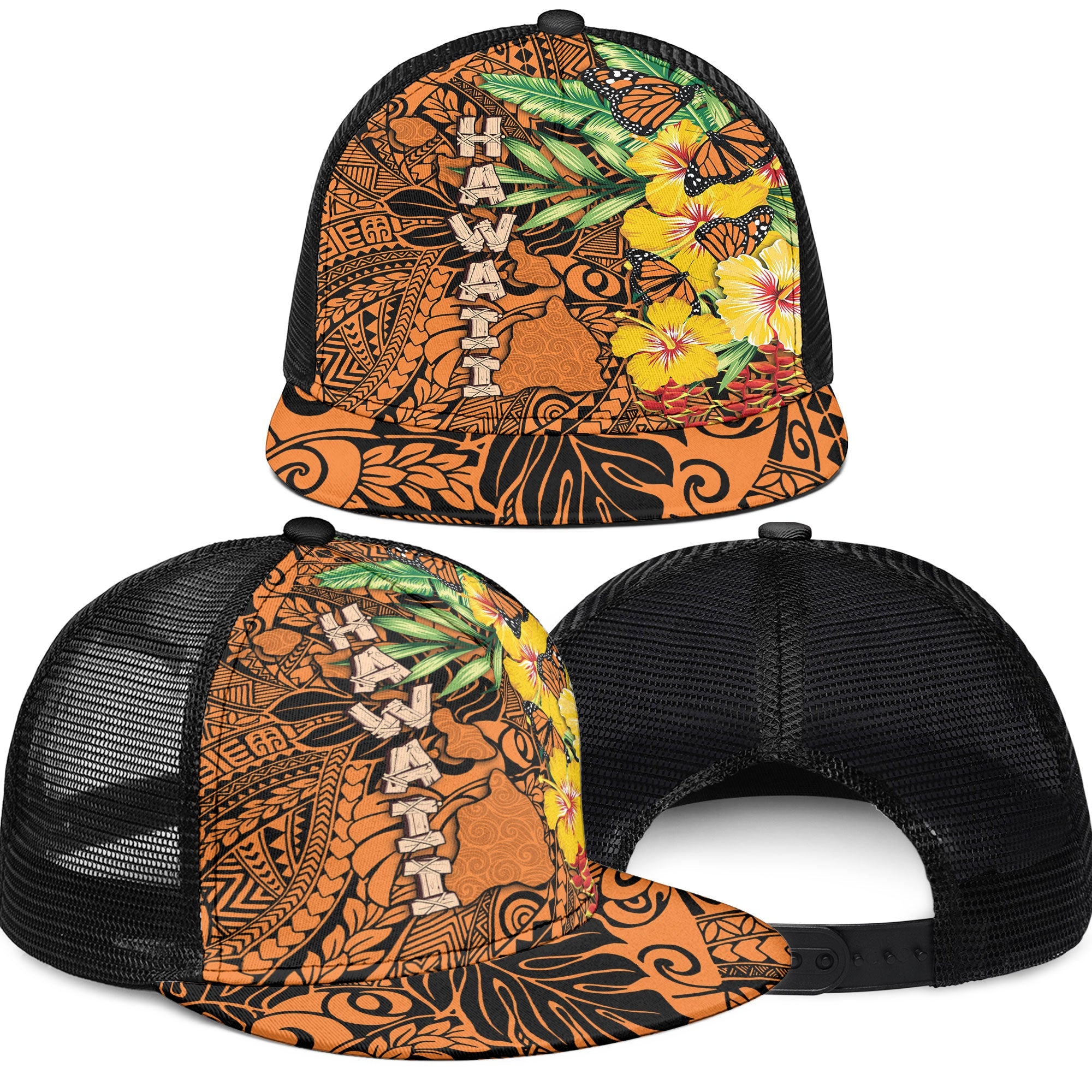 Hawaii Trucker Hat Kamehameha Butterfly Tropical Style