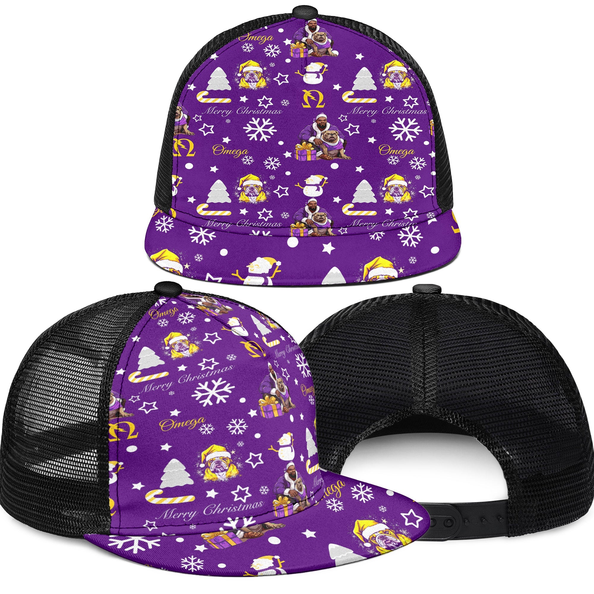 Fraternity Trucker Hat - OPP Christmas Trucker Hat Bulldog Purple Pattern Style