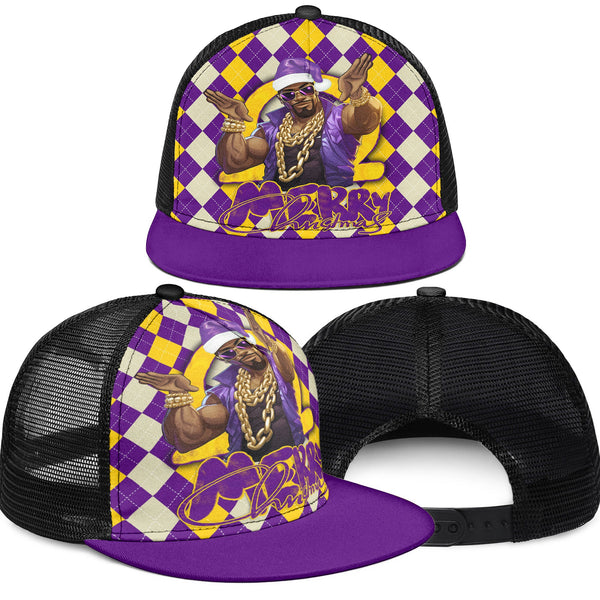 Fraternity Trucker Hat - OPP Christmas Trucker Hat Bulldog Purple Gold Caro Pattern Style