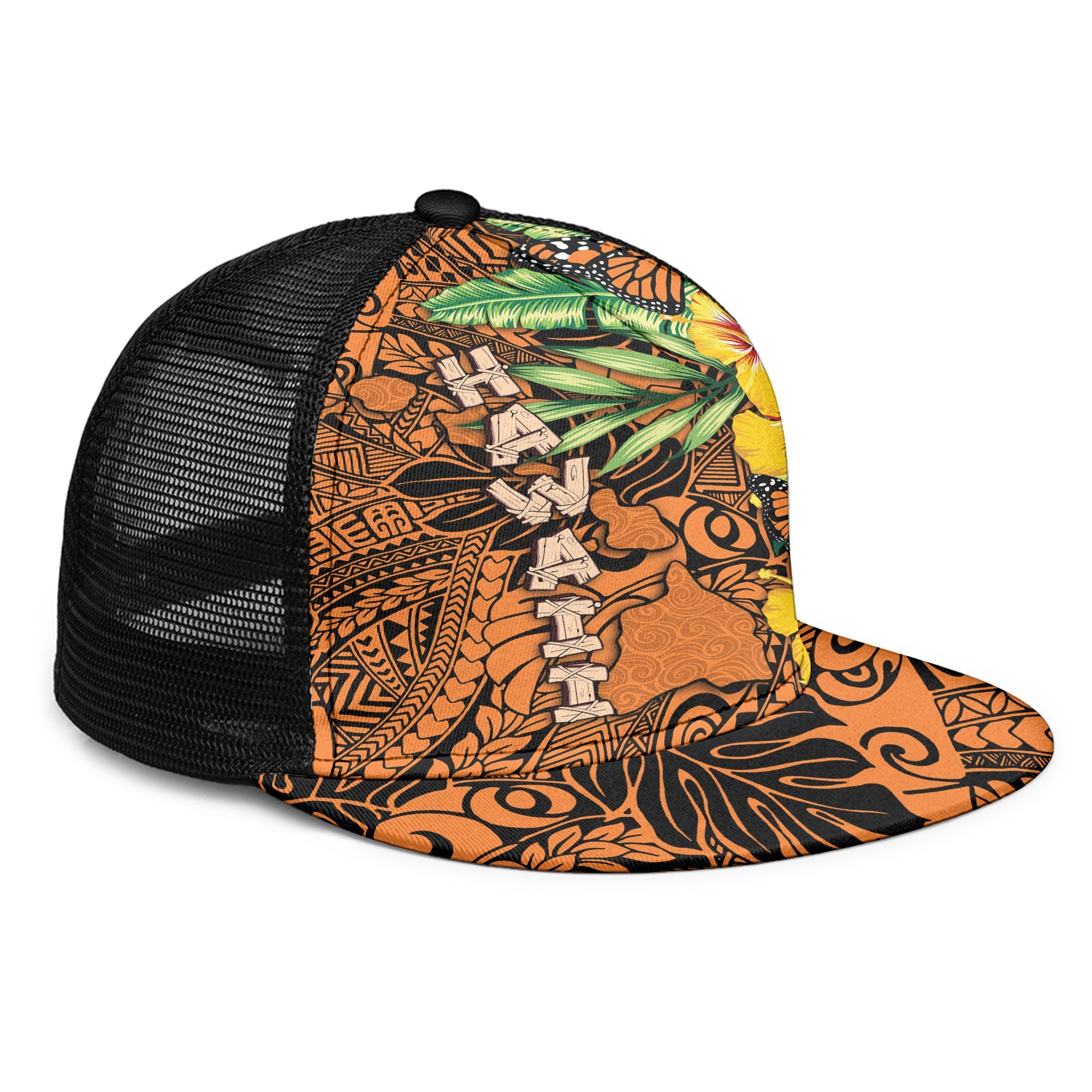 Hawaii Trucker Hat Kamehameha Butterfly Tropical Style