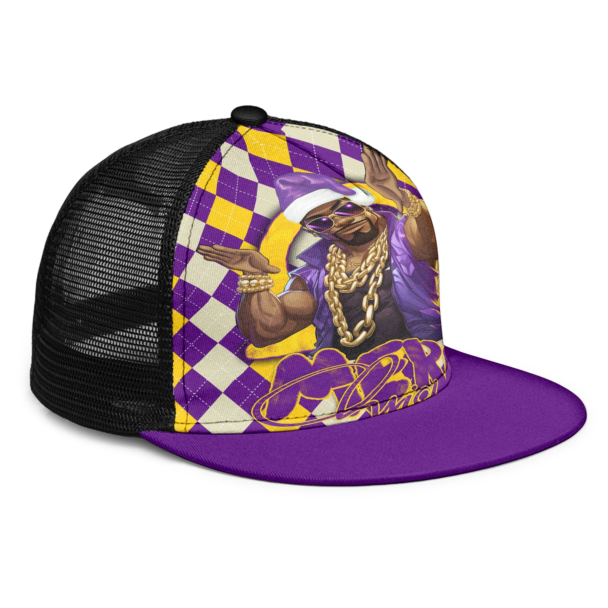 Fraternity Trucker Hat - OPP Christmas Trucker Hat Bulldog Purple Gold Caro Pattern Style