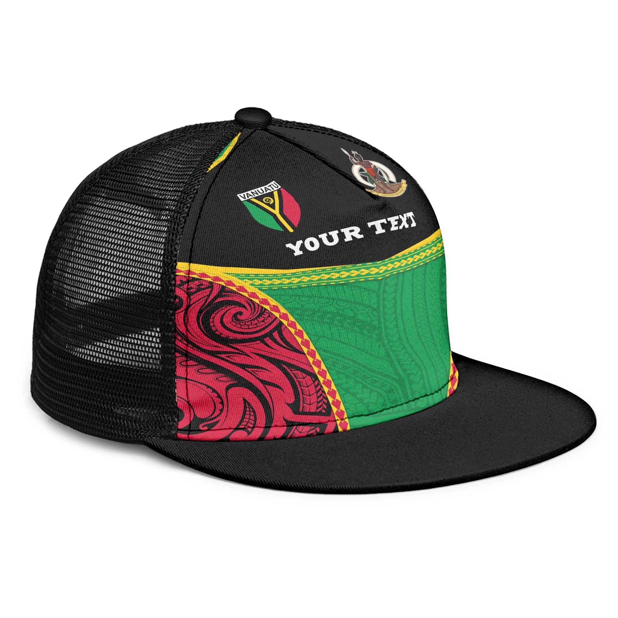 Vanuatu Flag & Coat Of Arms Trucker Hat Black Style