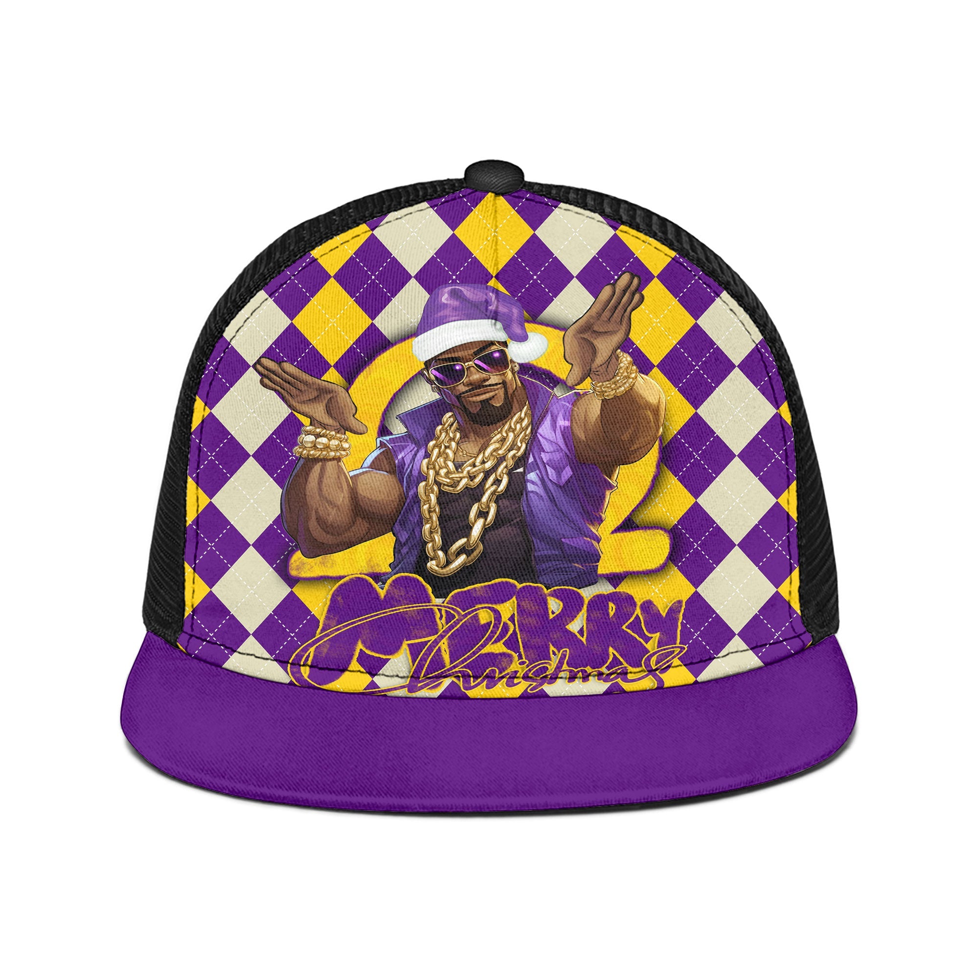 Fraternity Trucker Hat - OPP Christmas Trucker Hat Bulldog Purple Gold Caro Pattern Style