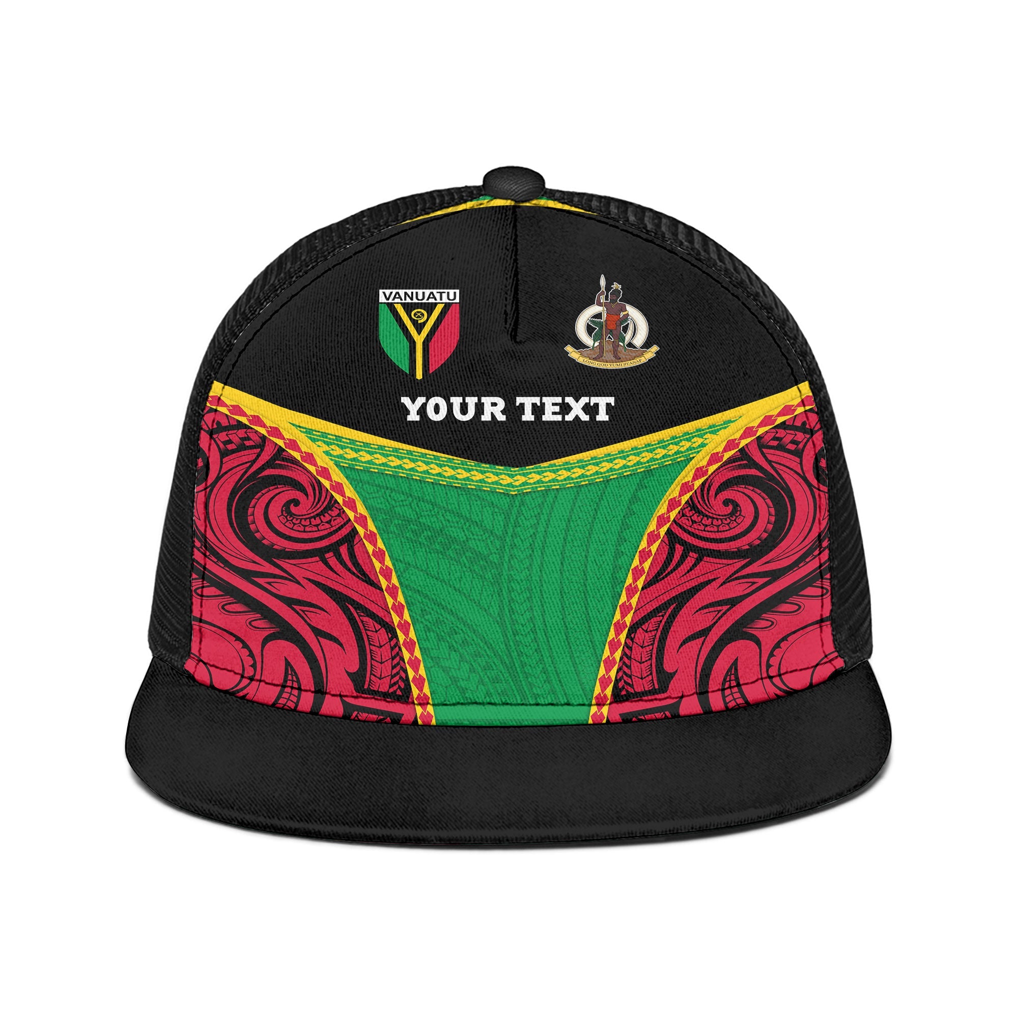 Vanuatu Flag & Coat Of Arms Trucker Hat Black Style