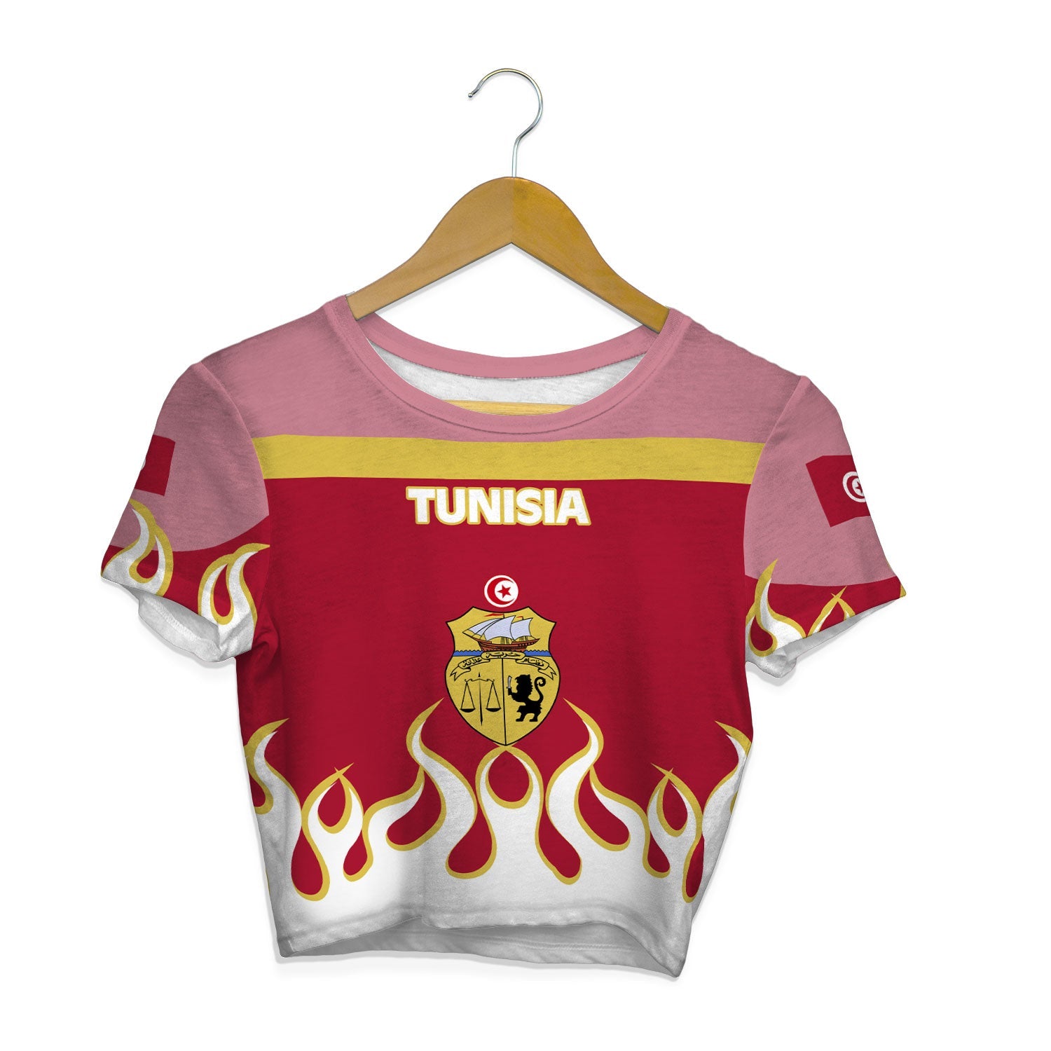 Tunisia Crop Top T Shirt Flag & Coat Of Arms Fire Hockey Style