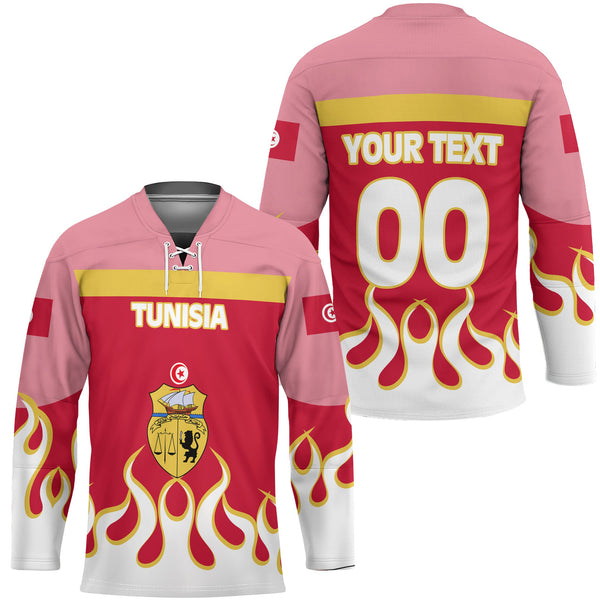 Tunisia Hockey Jersey Flag & Coat Of Arms Fire Hockey Style