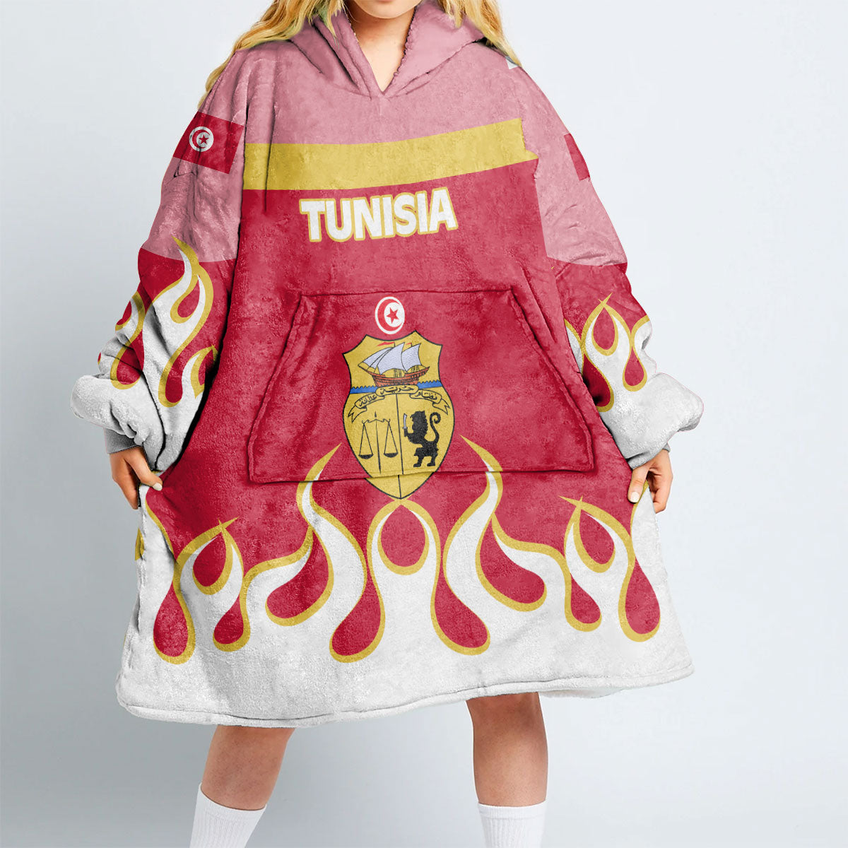 Tunisia Snug Hoodie Flag & Coat Of Arms Fire Hockey Style