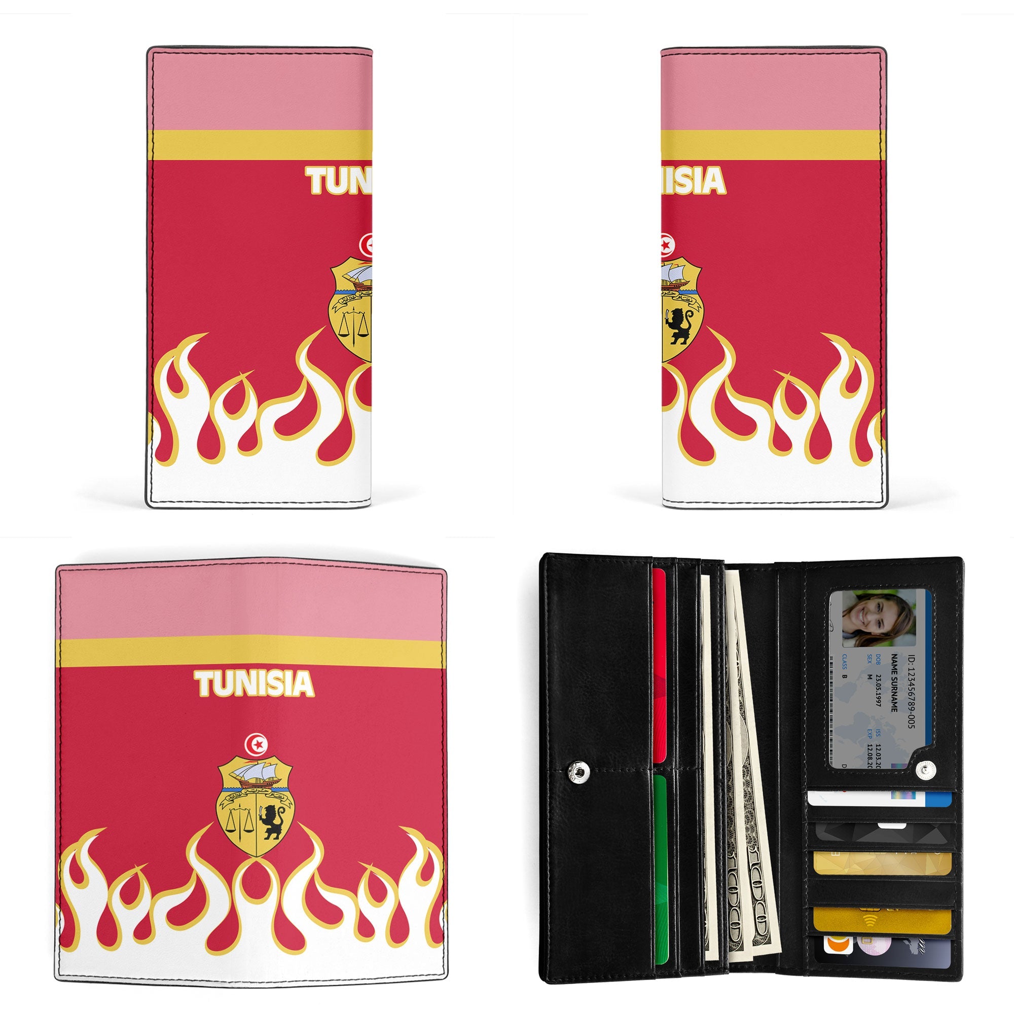 Tunisia Leather Wallet Flag & Coat Of Arms Fire Hockey Style