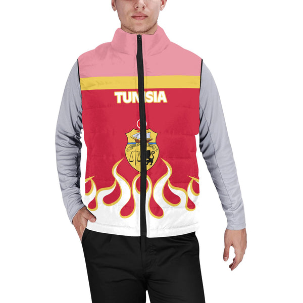 Tunisia Men Padded Jacket Vest Flag & Coat Of Arms Fire Hockey Style