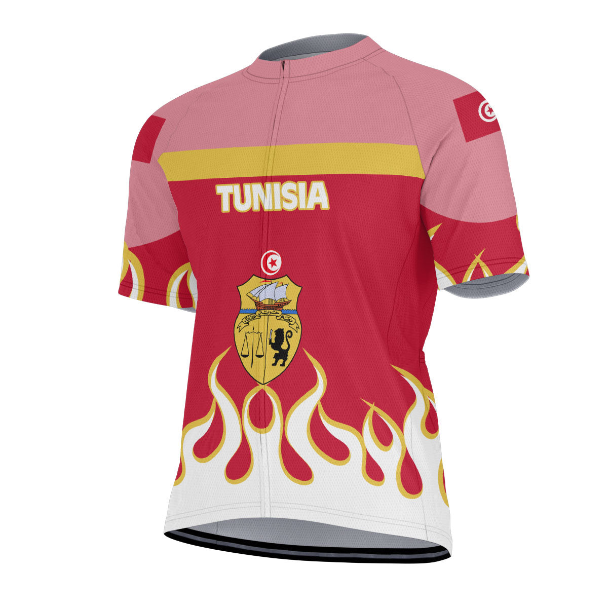 Tunisia Men's Cycling Jersey Flag & Coat Of Arms Fire Hockey Style