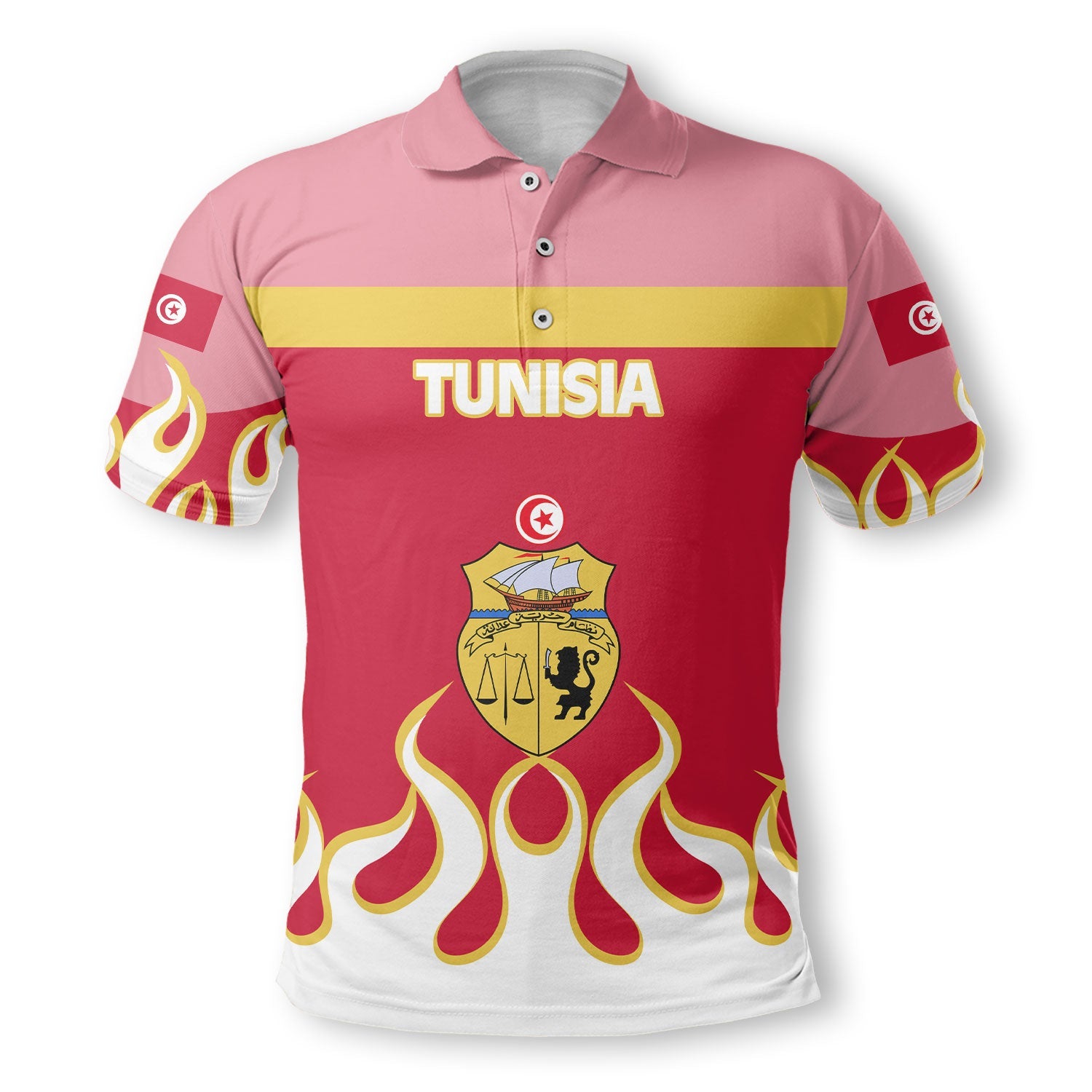 Tunisia Polo Shirt Flag & Coat Of Arms Fire Hockey Style