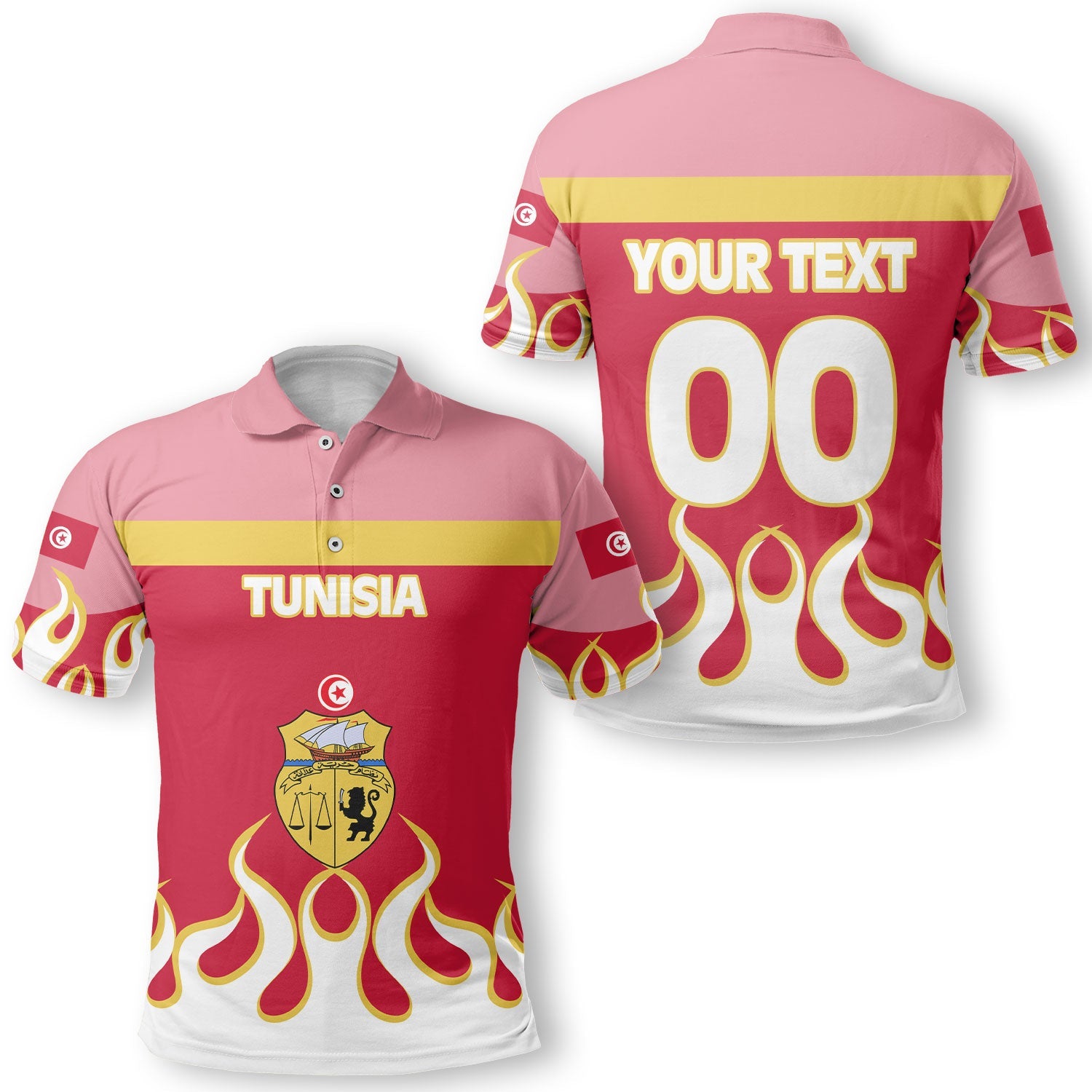 Tunisia Polo Shirt Flag & Coat Of Arms Fire Hockey Style