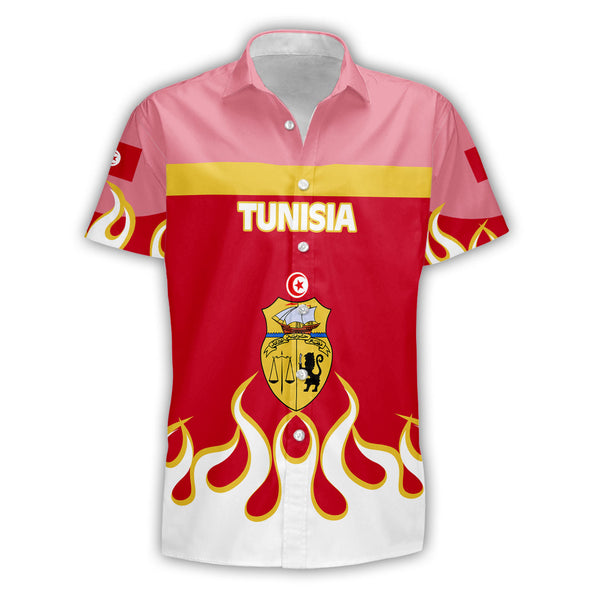 Tunisia Short Sleeve Shirt Flag & Coat Of Arms Fire Hockey Style