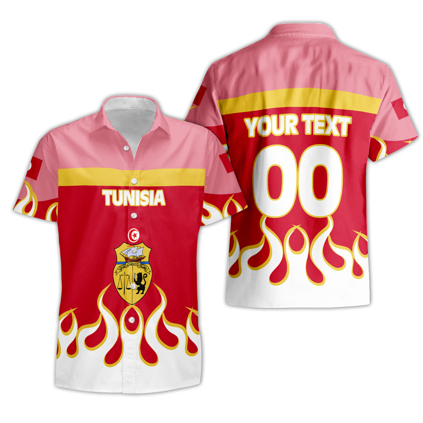 Tunisia Short Sleeve Shirt Flag & Coat Of Arms Fire Hockey Style