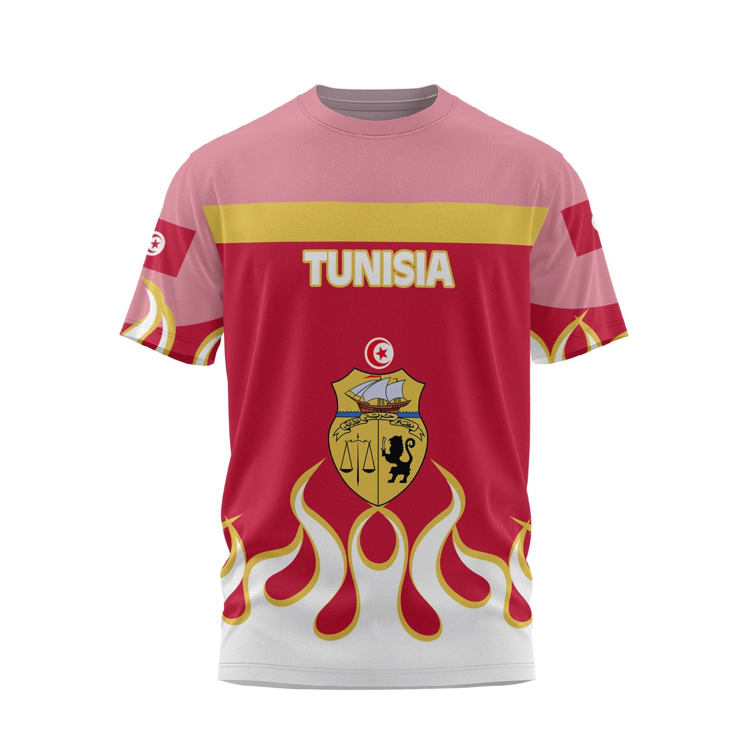 Tunisia T Shirt Flag & Coat Of Arms Fire Hockey Style