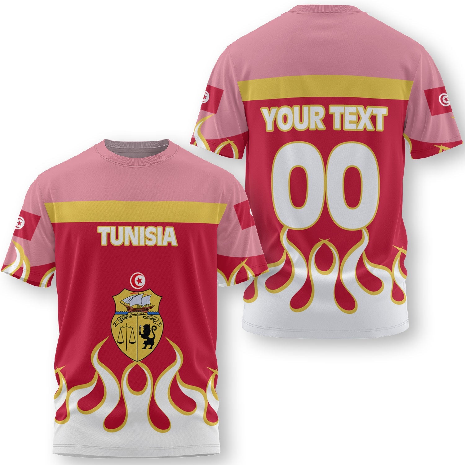 Tunisia T Shirt Flag & Coat Of Arms Fire Hockey Style