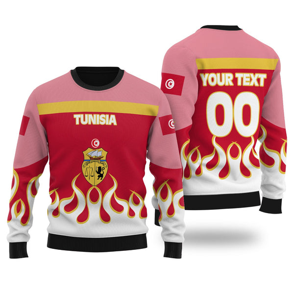 Tunisia Ugly Sweater Flag & Coat Of Arms Fire Hockey Style