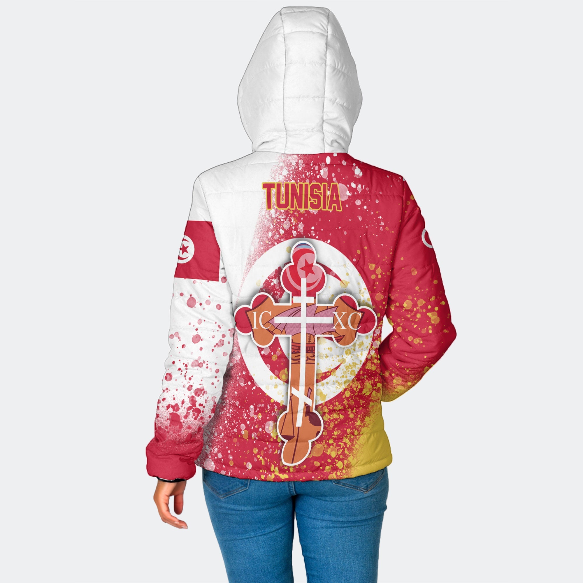 Tunisia Women Hooded Padded Jacket Flag & Coat Of Arms Orthodox Style