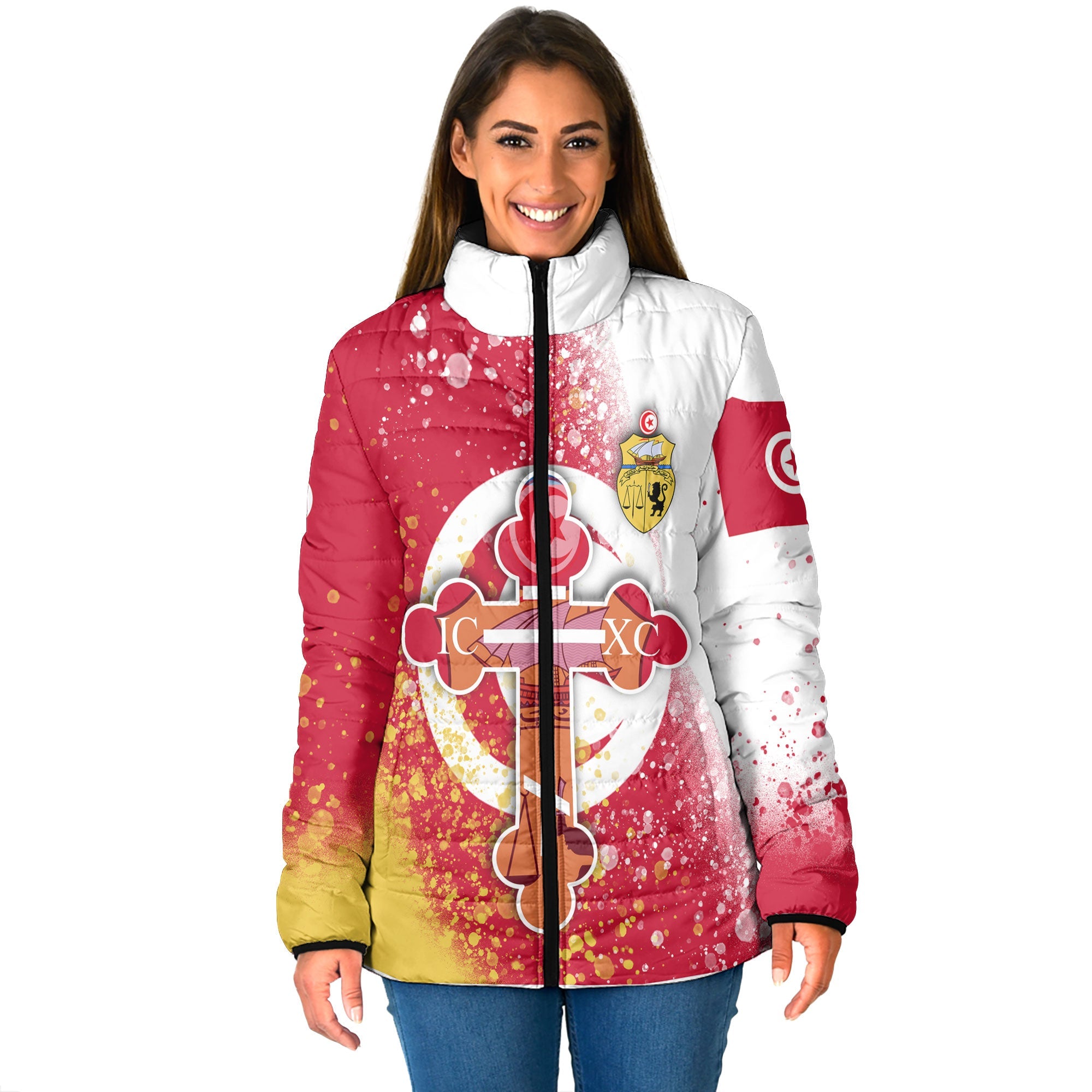 Tunisia Women Padded Jacket Flag & Coat Of Arms Orthodox Style