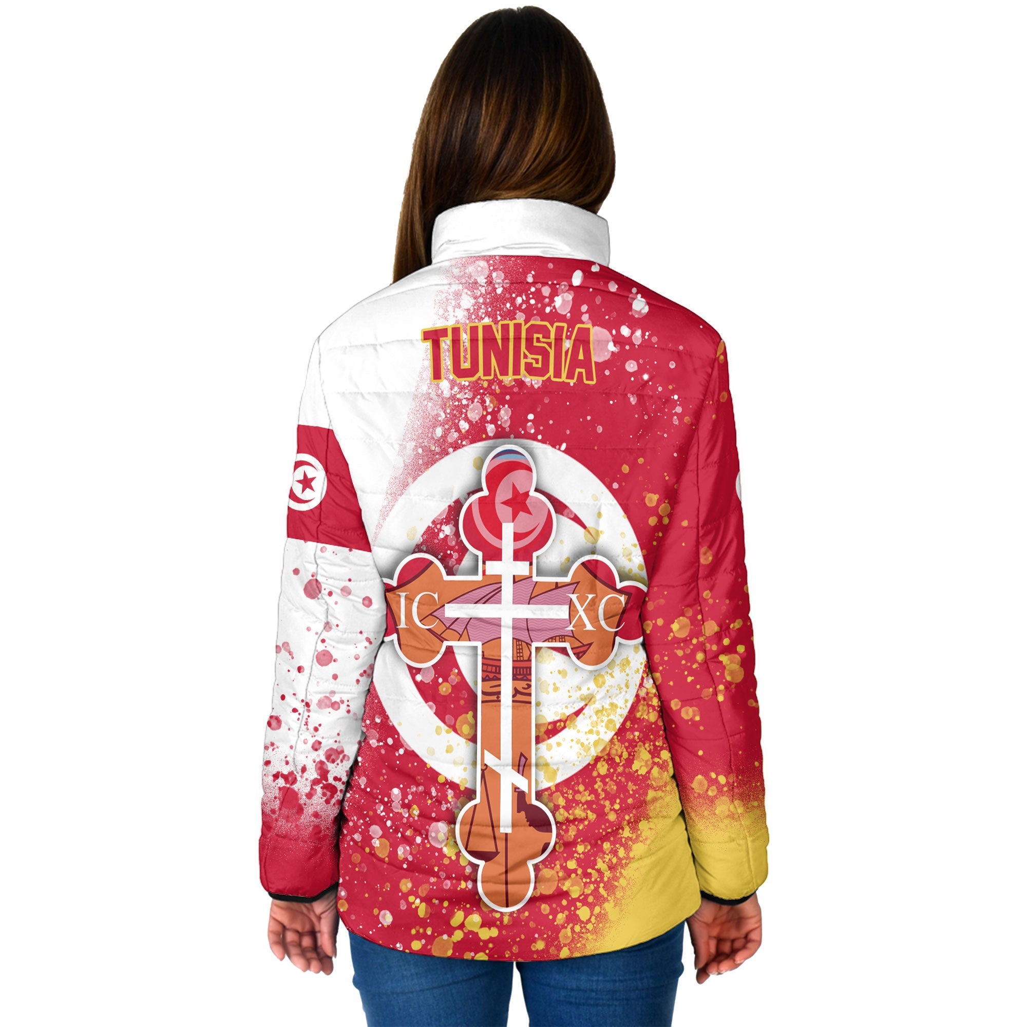 Tunisia Women Padded Jacket Flag & Coat Of Arms Orthodox Style