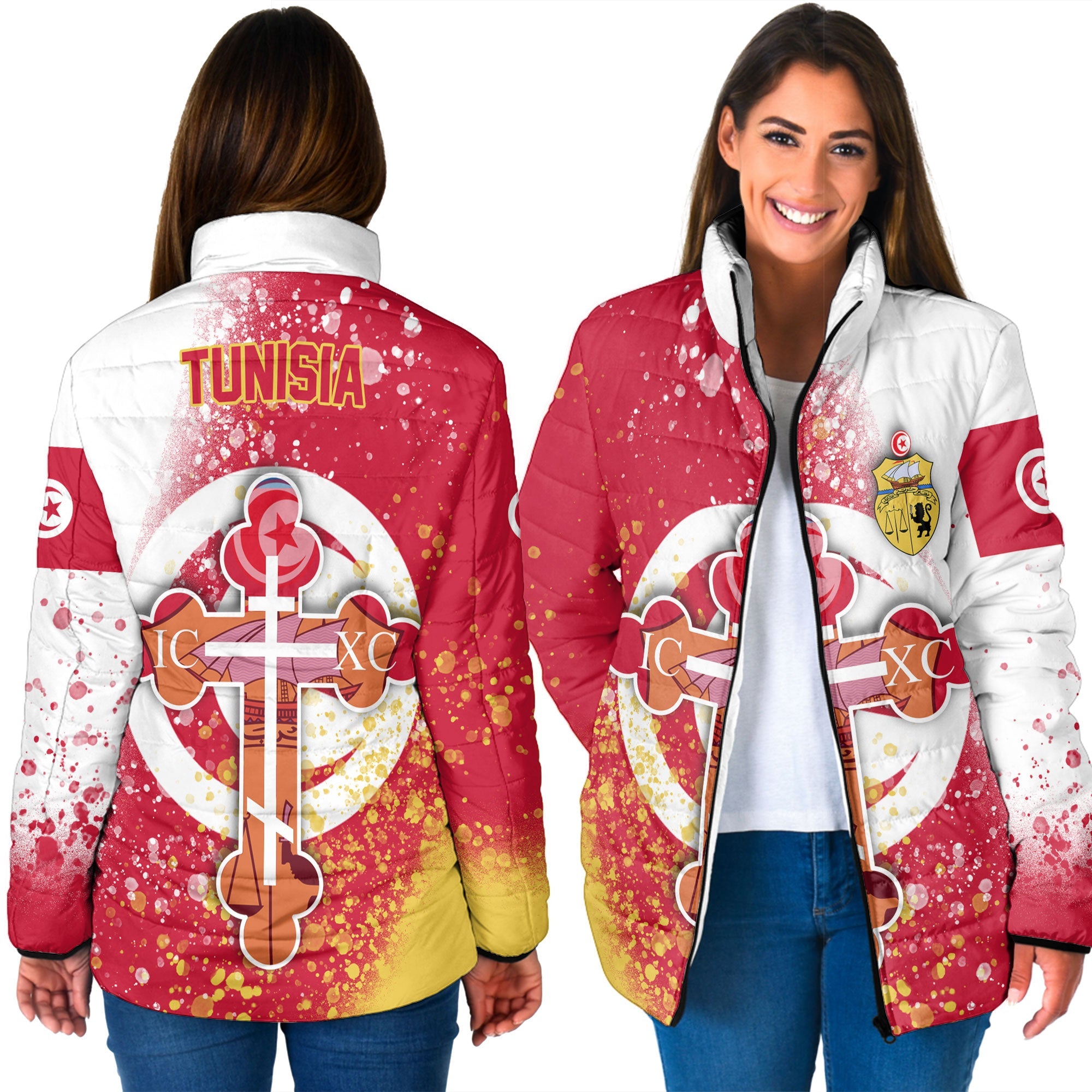 Tunisia Women Padded Jacket Flag & Coat Of Arms Orthodox Style