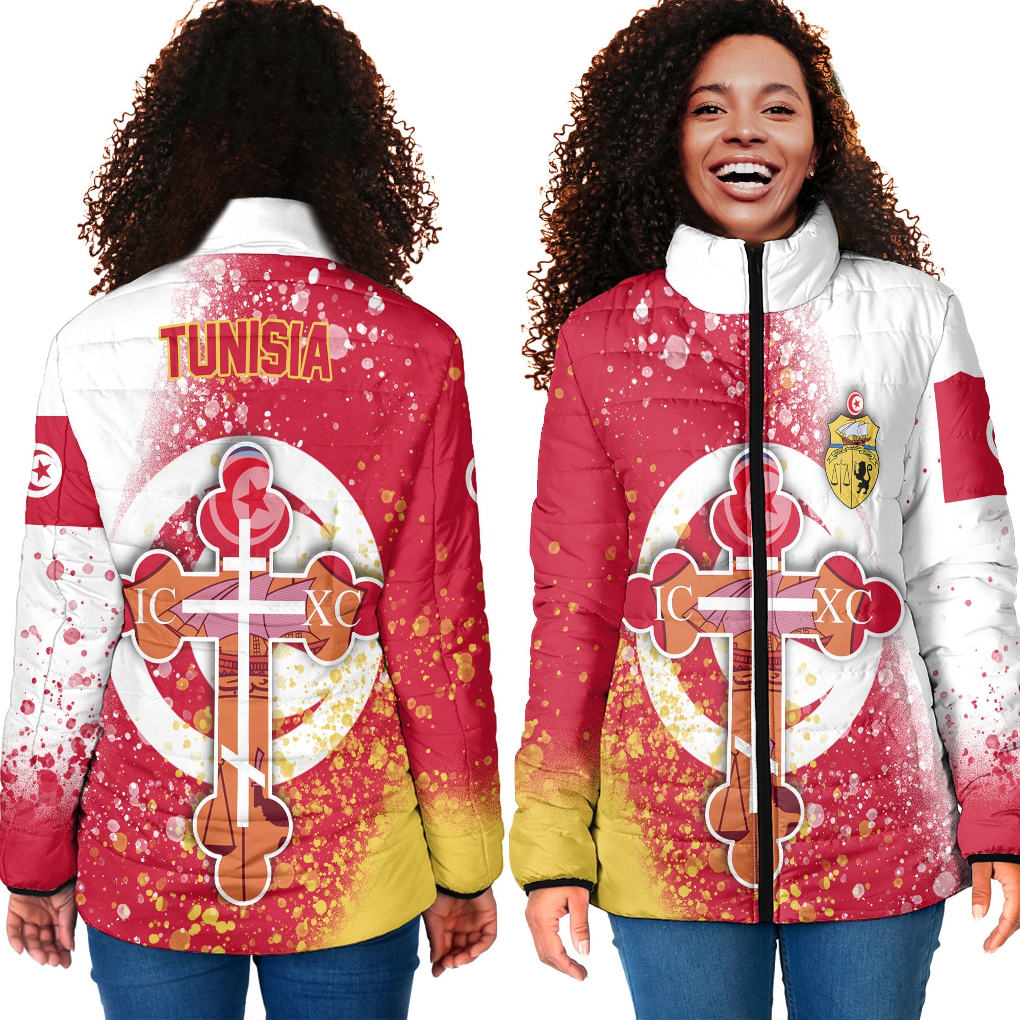 Tunisia Women Padded Jacket Flag & Coat Of Arms Orthodox Style