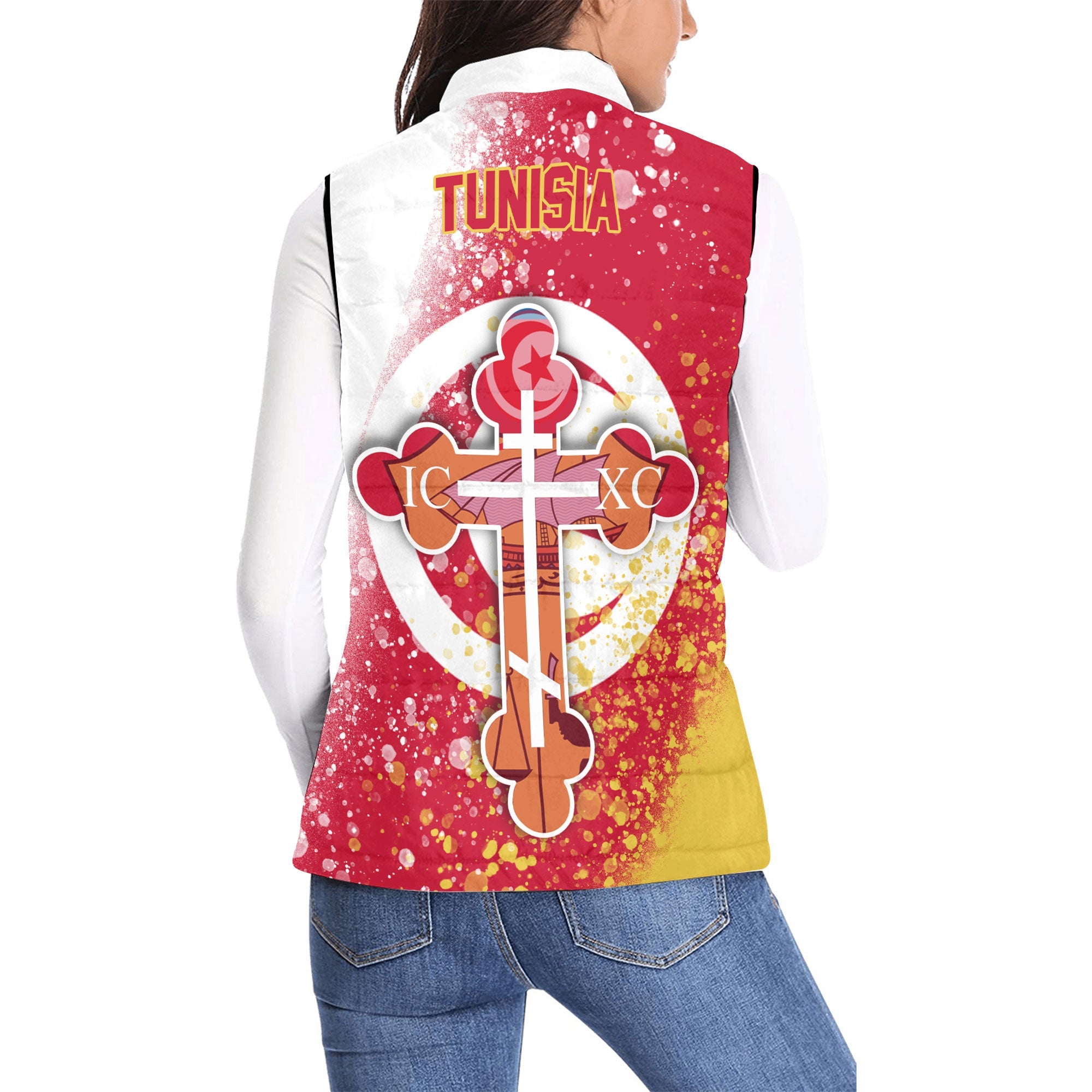 Tunisia Women Padded Jacket Vest Flag & Coat Of Arms Orthodox Style