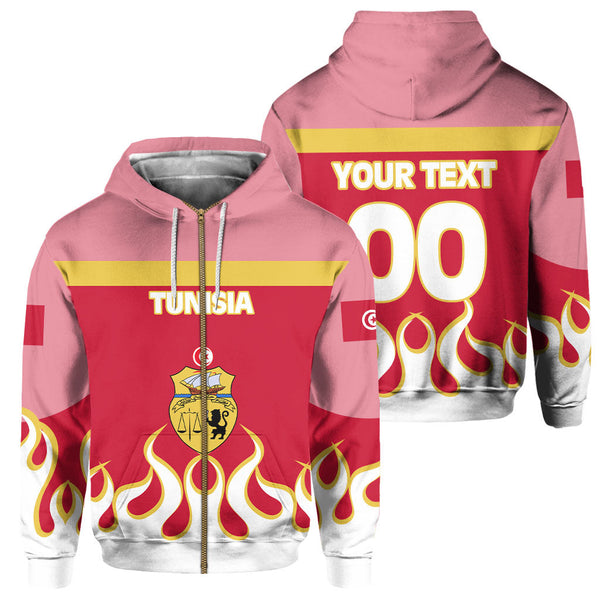 Tunisia Zip Hoodie Flag & Coat Of Arms Fire Hockey Style