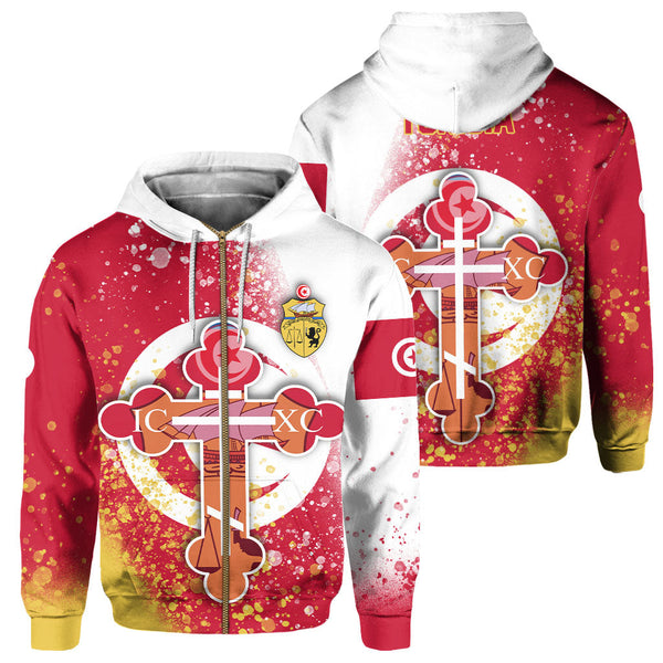 Tunisia Zip Hoodie Flag & Coat Of Arms Orthodox Style