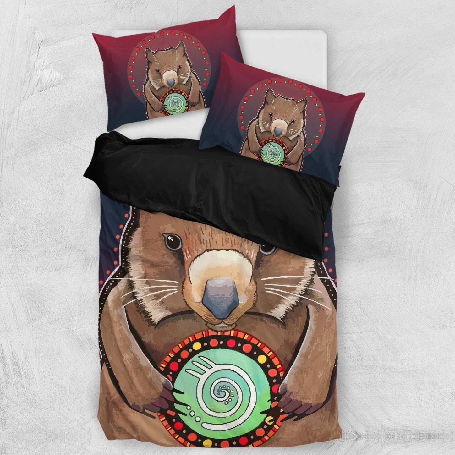 Aboriginal Bedding Set - Wombat Circle Patterns Drawing Painting