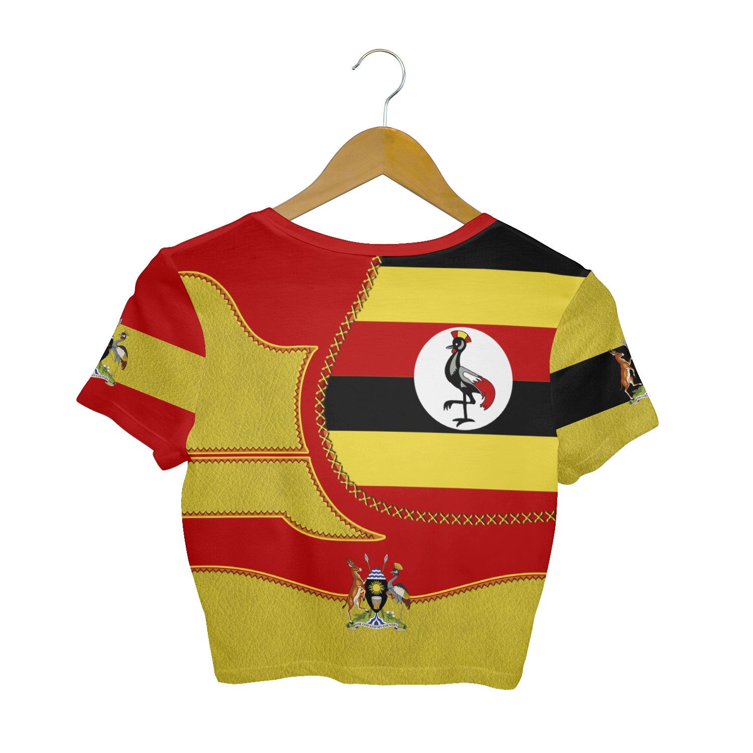 Uganda Crop Top T Shirt Flag & Coat Of Arms Leather Style