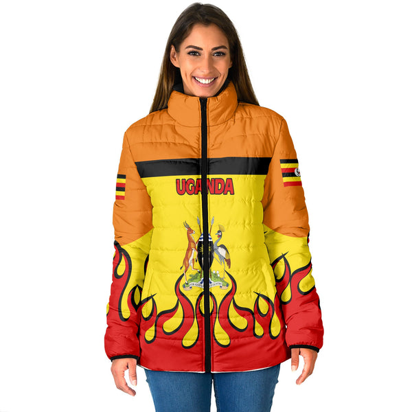 Uganda Women Padded Jacket Flag & Coat Of Arms Fire Hockey Style