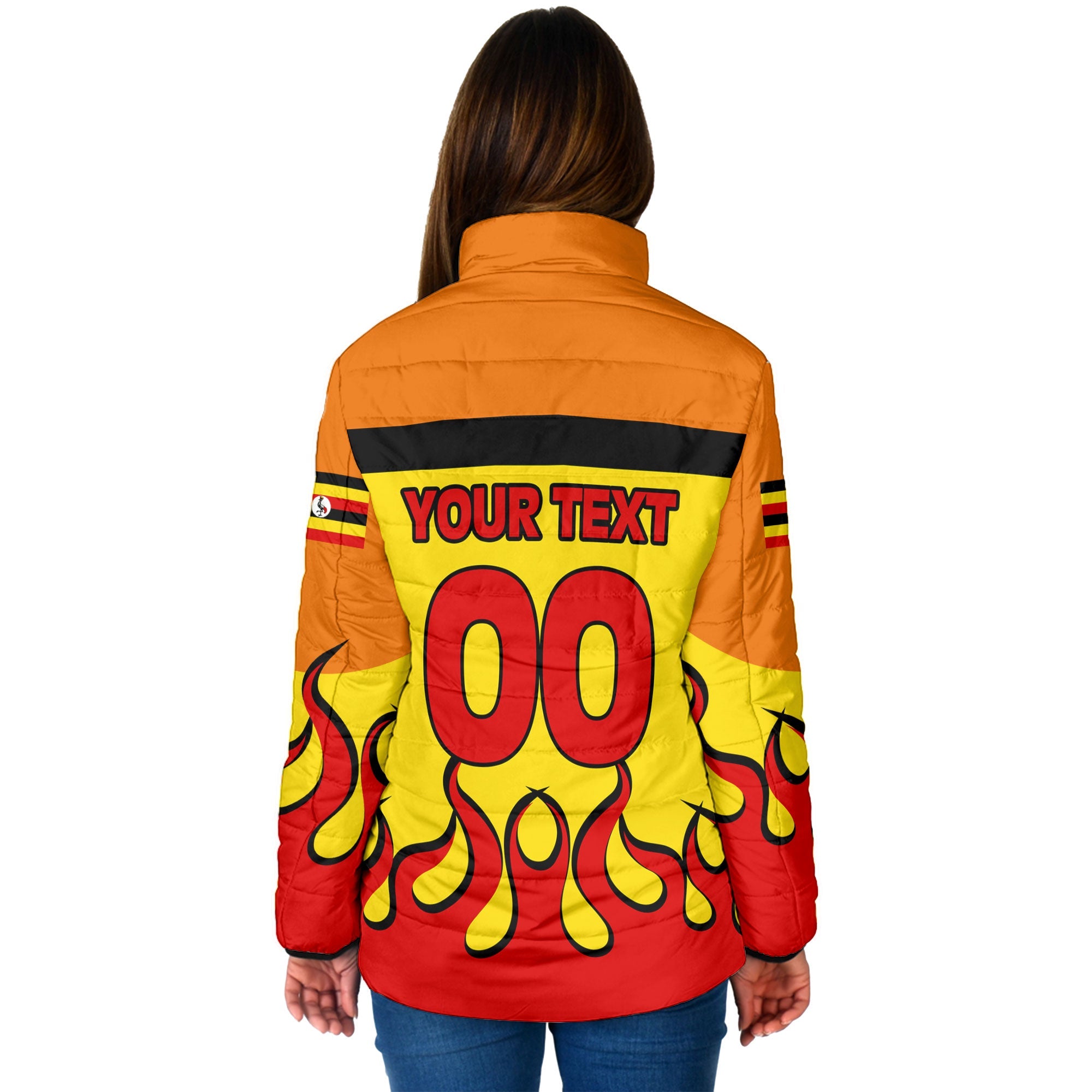 Uganda Women Padded Jacket Flag & Coat Of Arms Fire Hockey Style